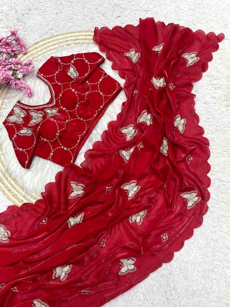 FANDY SATTIN KHATLI WORK AND BRITS WORK SAREE WITH STICH BLOUSE AT WHOLESALE PRICE