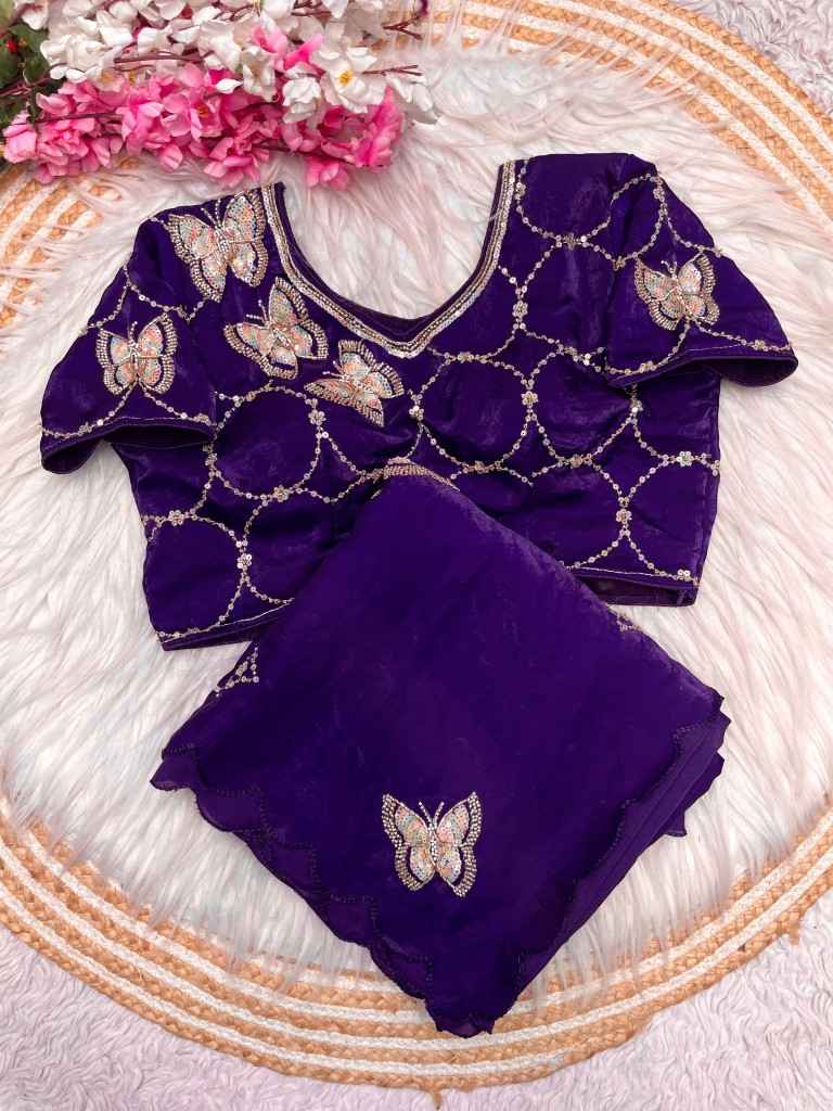 FANDY SATTIN KHATLI WORK AND BRITS WORK SAREE WITH STICH BLOUSE AT WHOLESALE PRICE