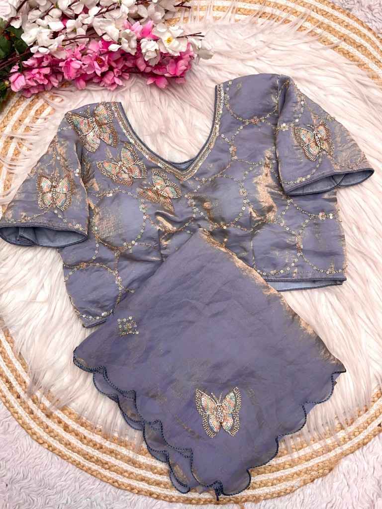 FANDY SATTIN KHATLI WORK AND BRITS WORK SAREE WITH STICH BLOUSE AT WHOLESALE PRICE