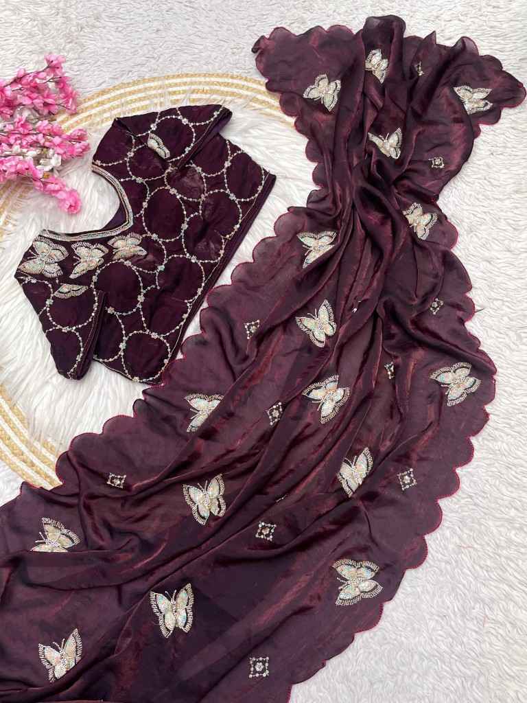 FANDY SATTIN KHATLI WORK AND BRITS WORK SAREE WITH STICH BLOUSE AT WHOLESALE PRICE