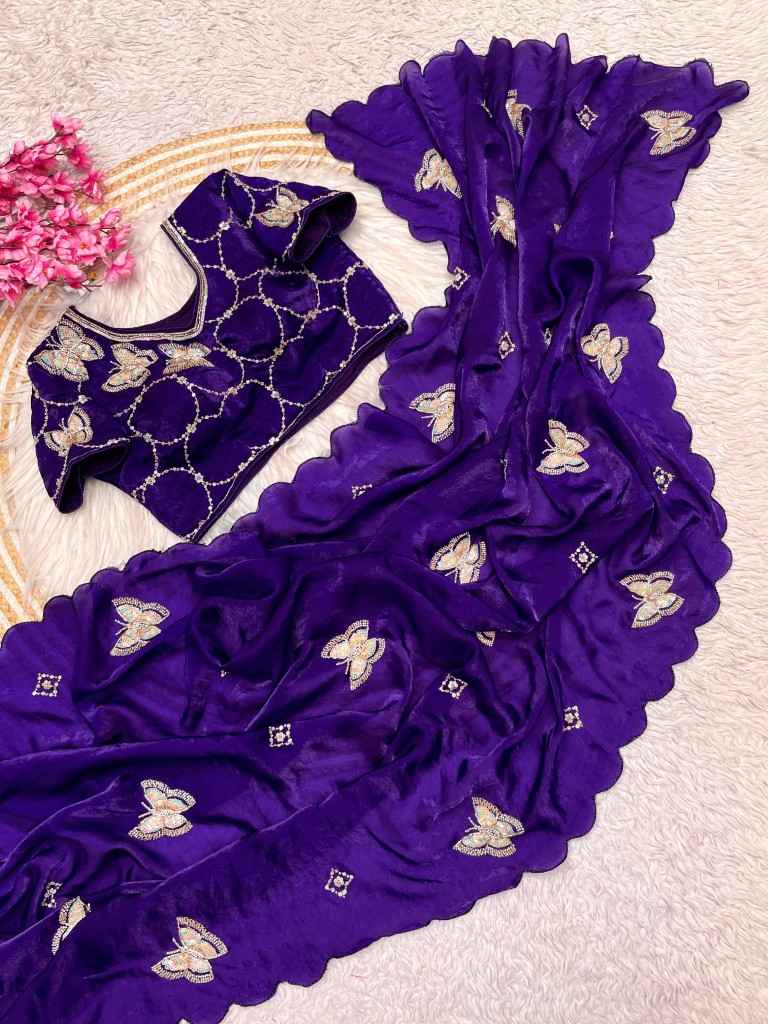 FANDY SATTIN KHATLI WORK AND BRITS WORK SAREE WITH STICH BLOUSE AT WHOLESALE PRICE