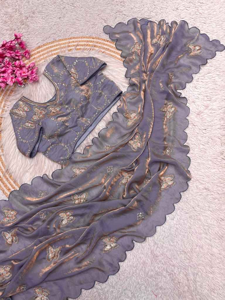 FANDY SATTIN KHATLI WORK AND BRITS WORK SAREE WITH STICH BLOUSE AT WHOLESALE PRICE