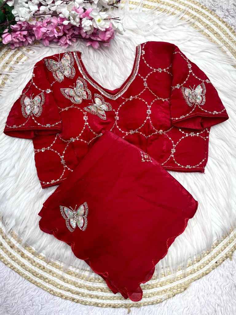 FANDY SATTIN KHATLI WORK AND BRITS WORK SAREE WITH STICH BLOUSE AT WHOLESALE PRICE