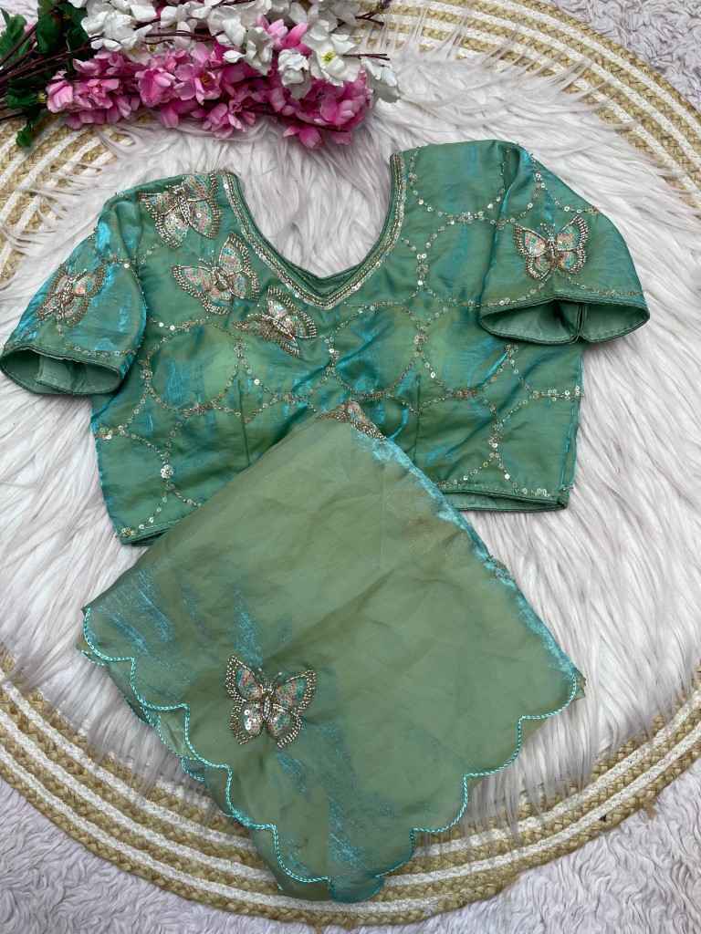 FANDY SATTIN KHATLI WORK AND BRITS WORK SAREE WITH STICH BLOUSE AT WHOLESALE PRICE