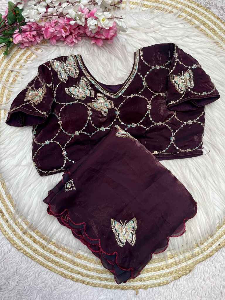 FANDY SATTIN KHATLI WORK AND BRITS WORK SAREE WITH STICH BLOUSE AT WHOLESALE PRICE