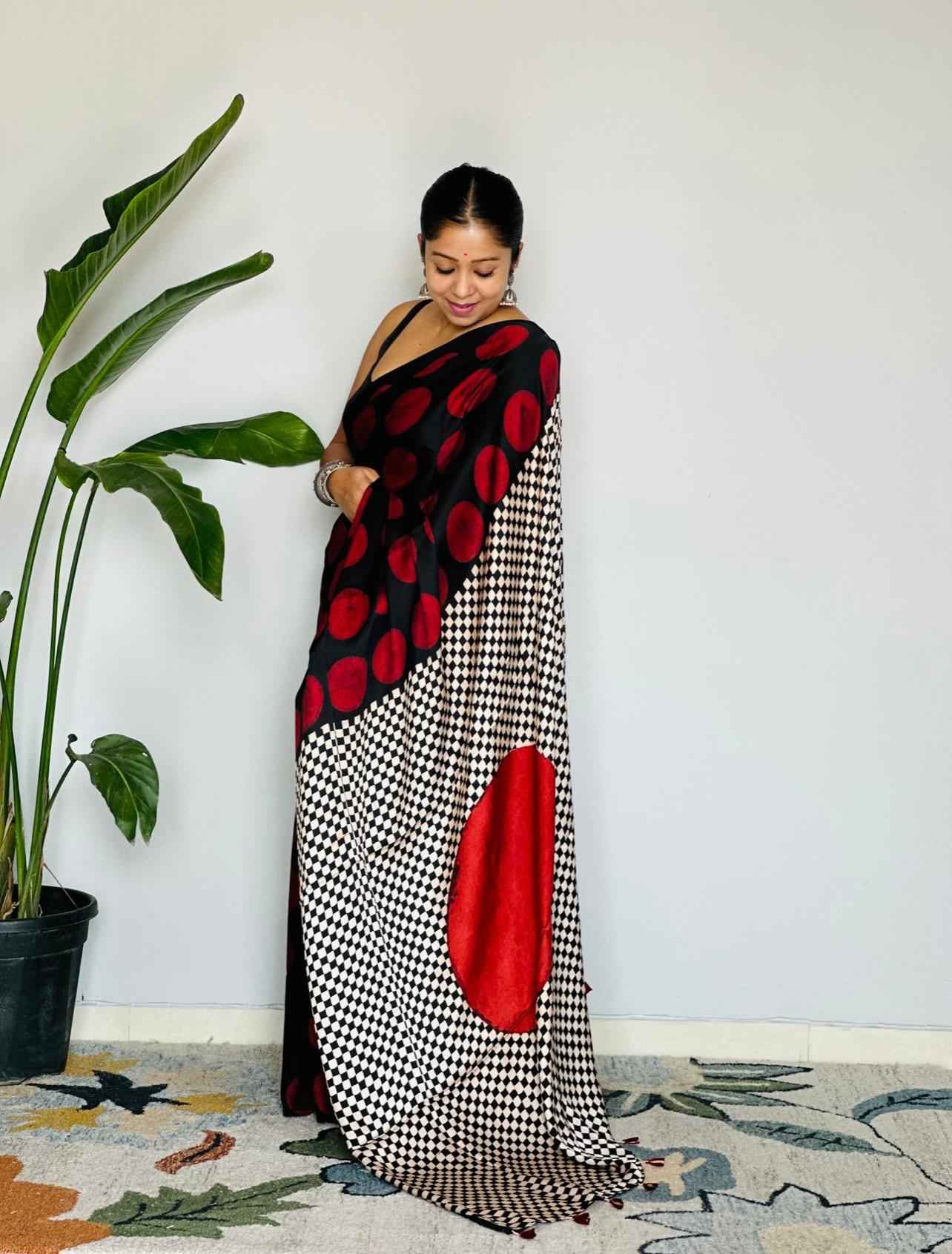 GAJJI SILK AJRAKH PRINTED WITH LATKAN SAREE AT WHOLESALE PRICE