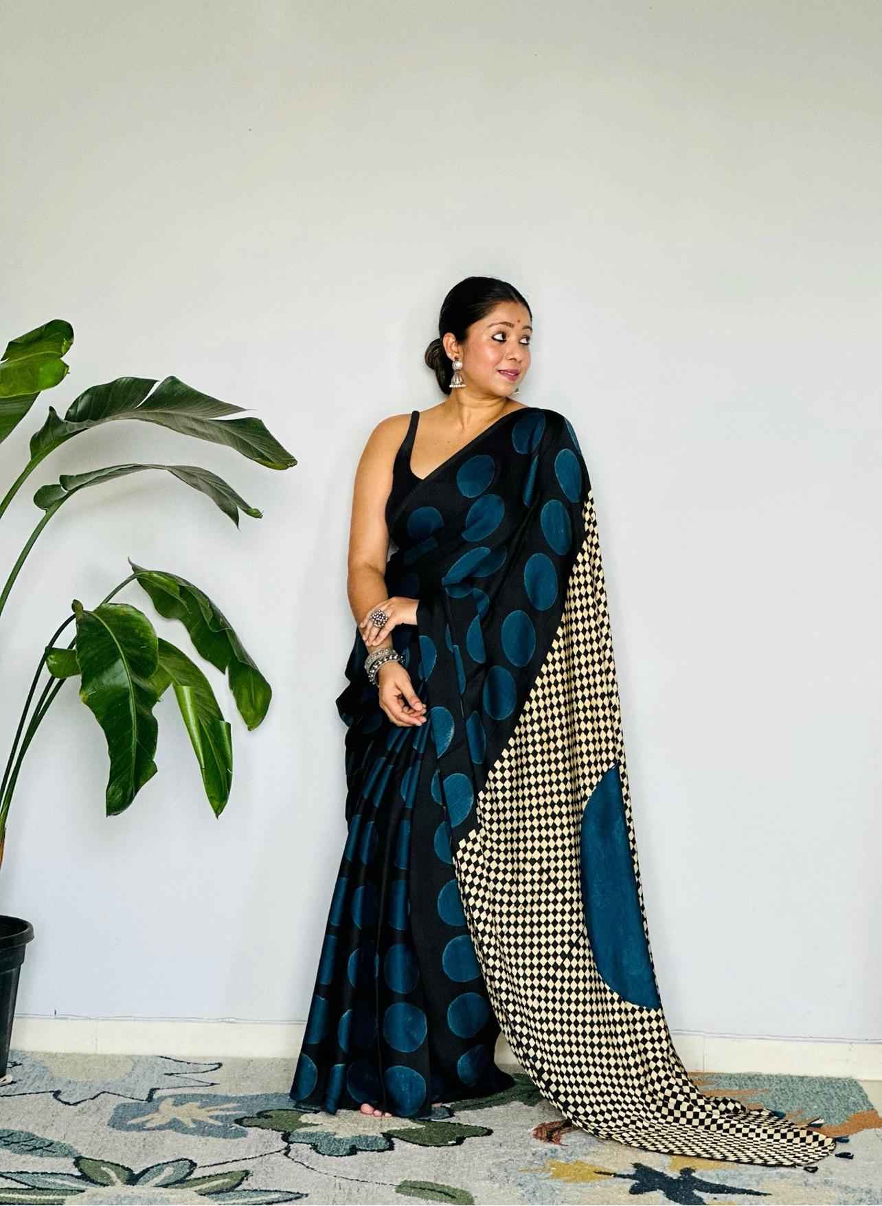 GAJJI SILK AJRAKH PRINTED WITH LATKAN SAREE AT WHOLESALE PRICE