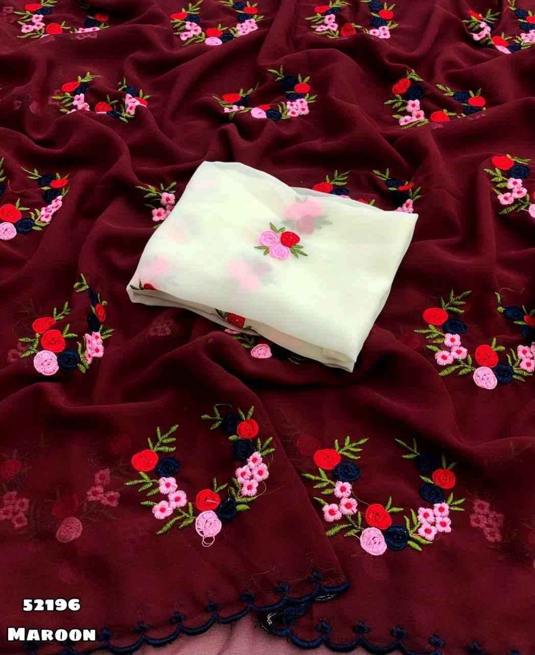 GEORGETTE EMBROIDERY WORK BUTTA WITH SCALLOPED BORDER SAREE AT WHOLESALE PRICE