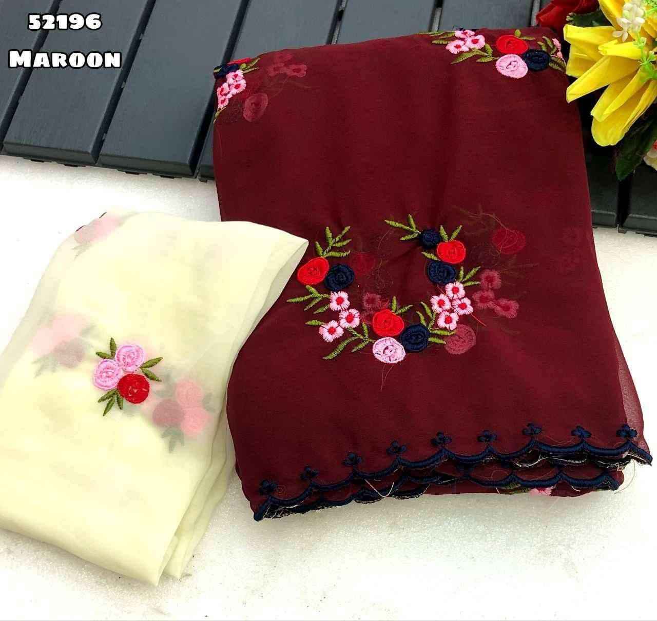 GEORGETTE EMBROIDERY WORK BUTTA WITH SCALLOPED BORDER SAREE AT WHOLESALE PRICE