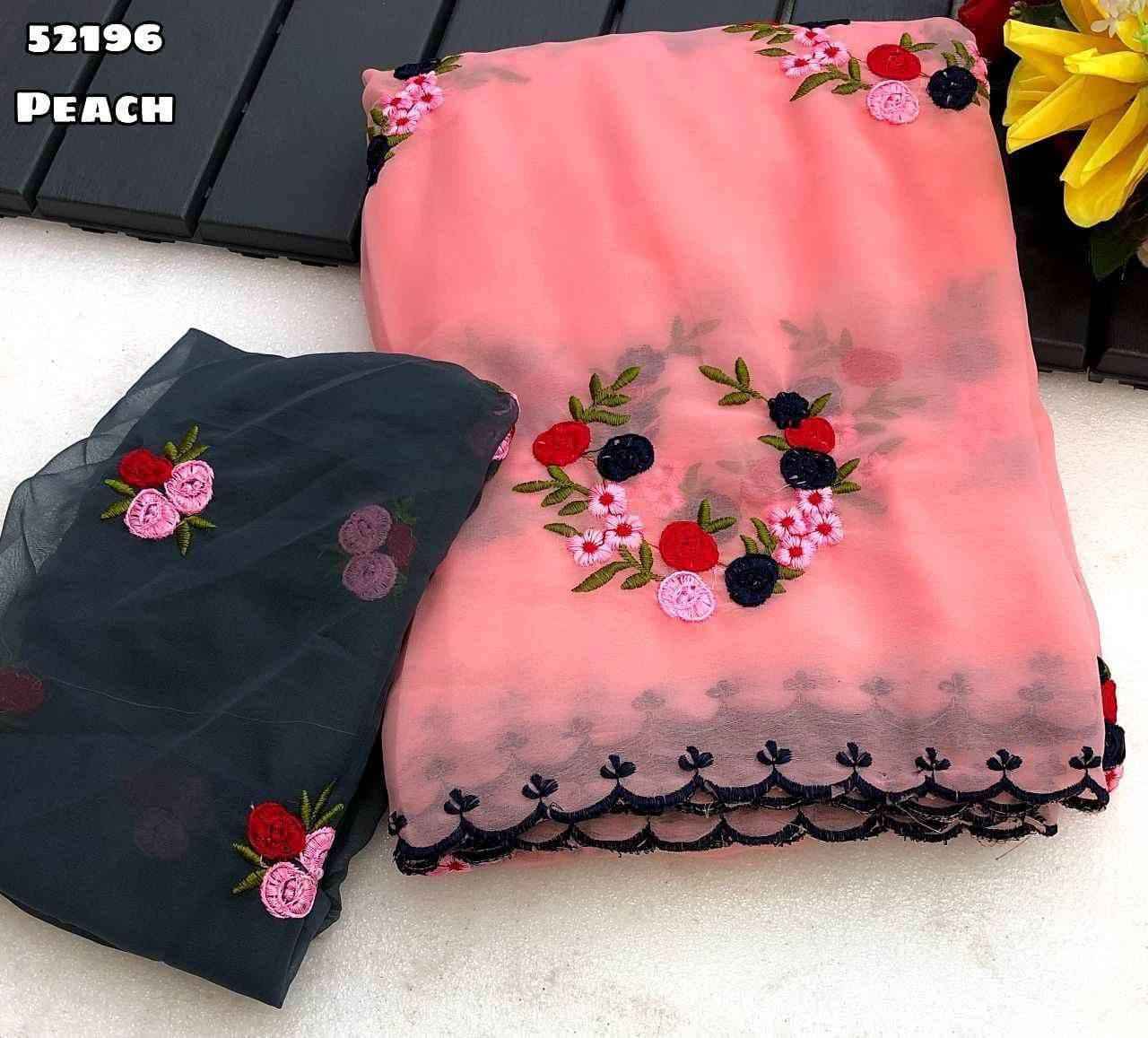 GEORGETTE EMBROIDERY WORK BUTTA WITH SCALLOPED BORDER SAREE AT WHOLESALE PRICE