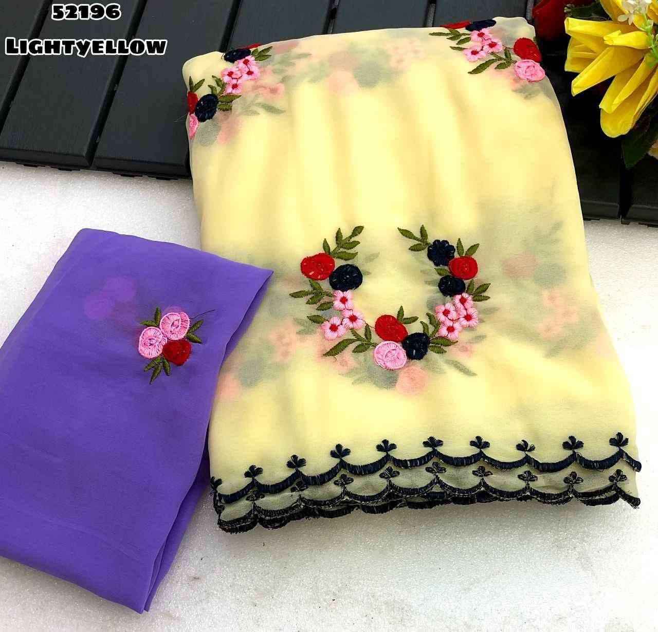 GEORGETTE EMBROIDERY WORK BUTTA WITH SCALLOPED BORDER SAREE AT WHOLESALE PRICE