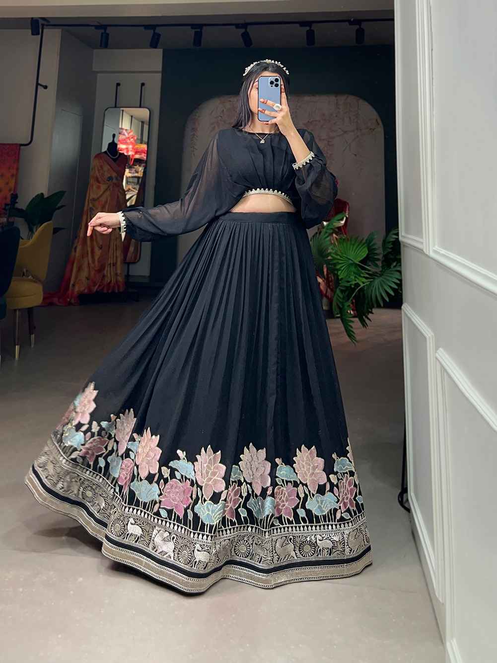 GEORGETTE SEQUINS AND THREAD EMBROIDERY WORK LEHENGA CHOLI AT WHOLESALE PRICE