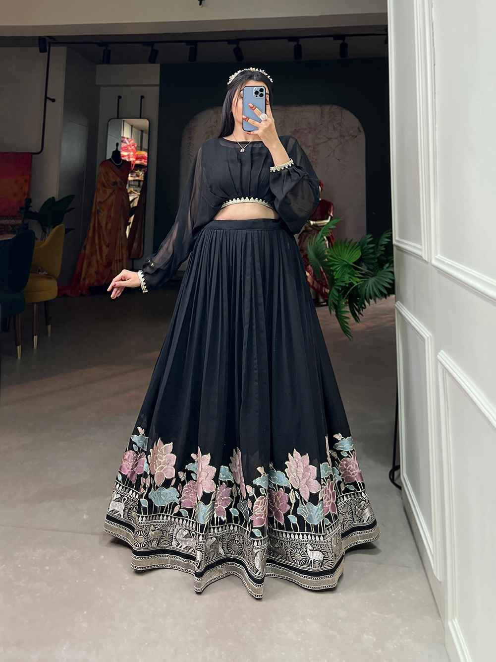 GEORGETTE SEQUINS AND THREAD EMBROIDERY WORK LEHENGA CHOLI AT WHOLESALE PRICE