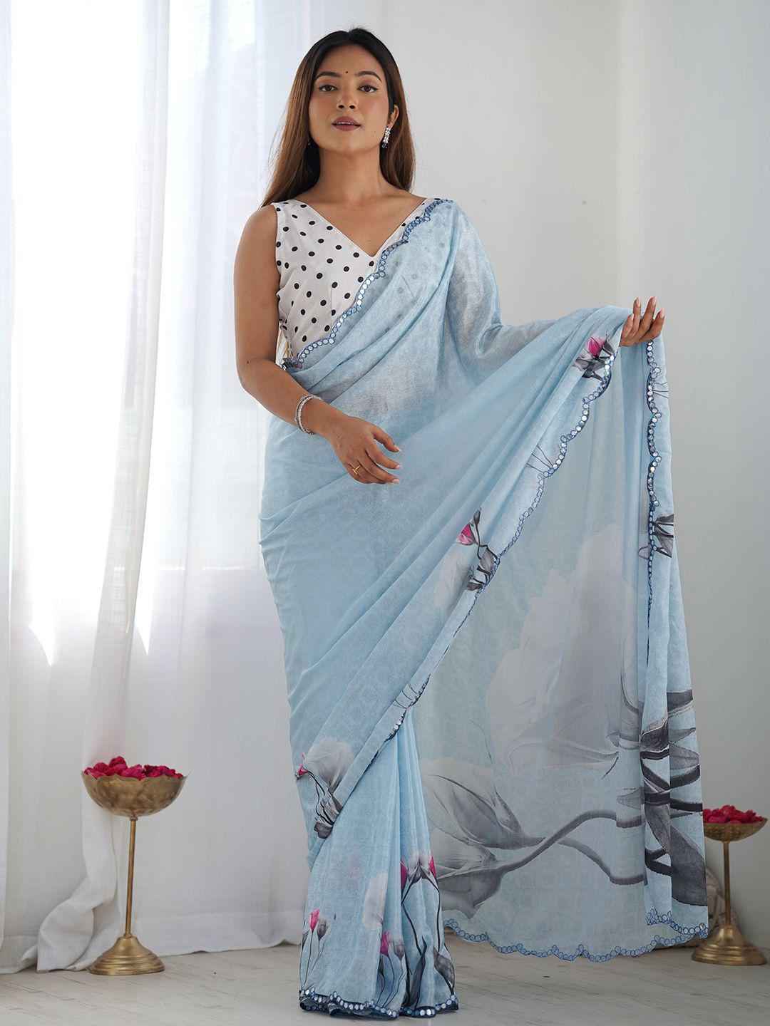  GEORGETTE SILK DIGITAL PRINT  MIRROR WORK BORDER SAREE AT WHOLESALE PRICE