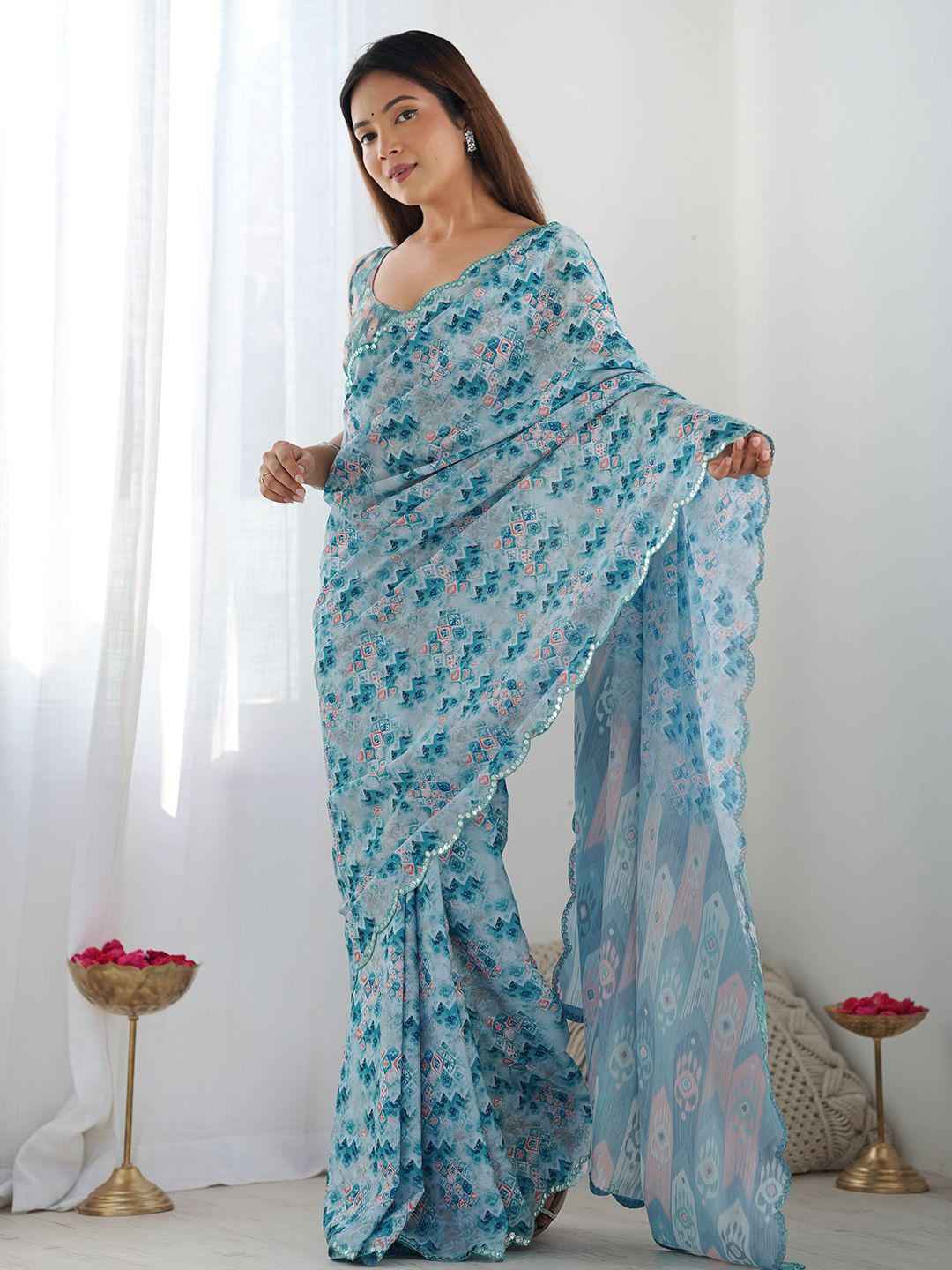  GEORGETTE SILK DIGITAL PRINT  MIRROR WORK BORDER SAREE AT WHOLESALE PRICE
