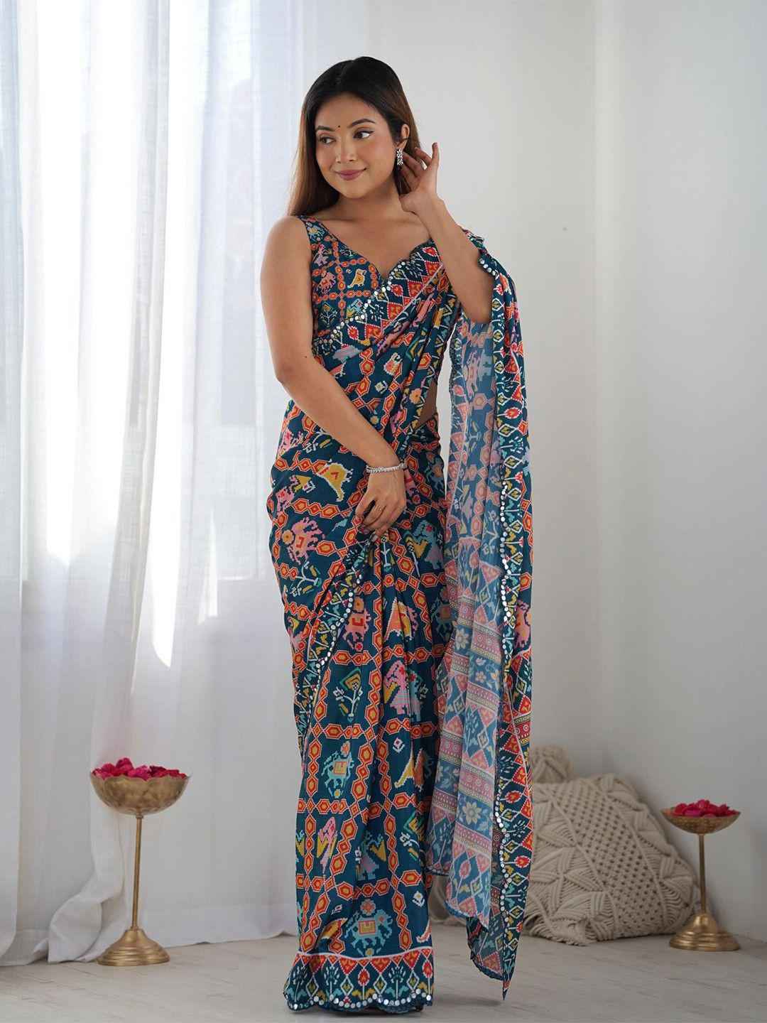  GEORGETTE SILK DIGITAL PRINT  MIRROR WORK BORDER SAREE AT WHOLESALE PRICE