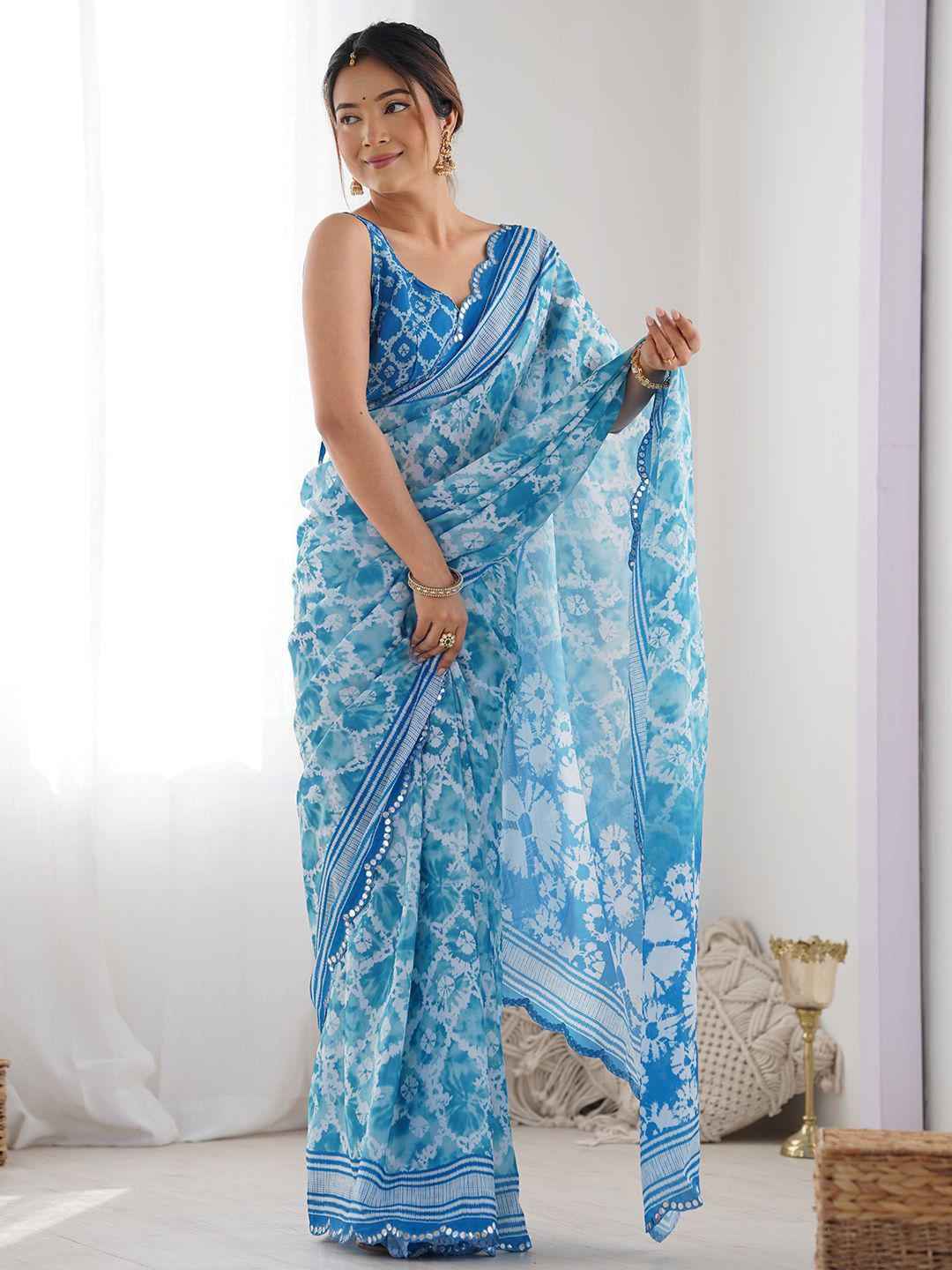  GEORGETTE SILK DIGITAL PRINT  MIRROR WORK BORDER SAREE AT WHOLESALE PRICE