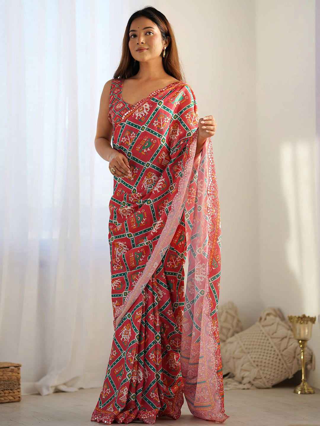  GEORGETTE SILK DIGITAL PRINT  MIRROR WORK BORDER SAREE AT WHOLESALE PRICE