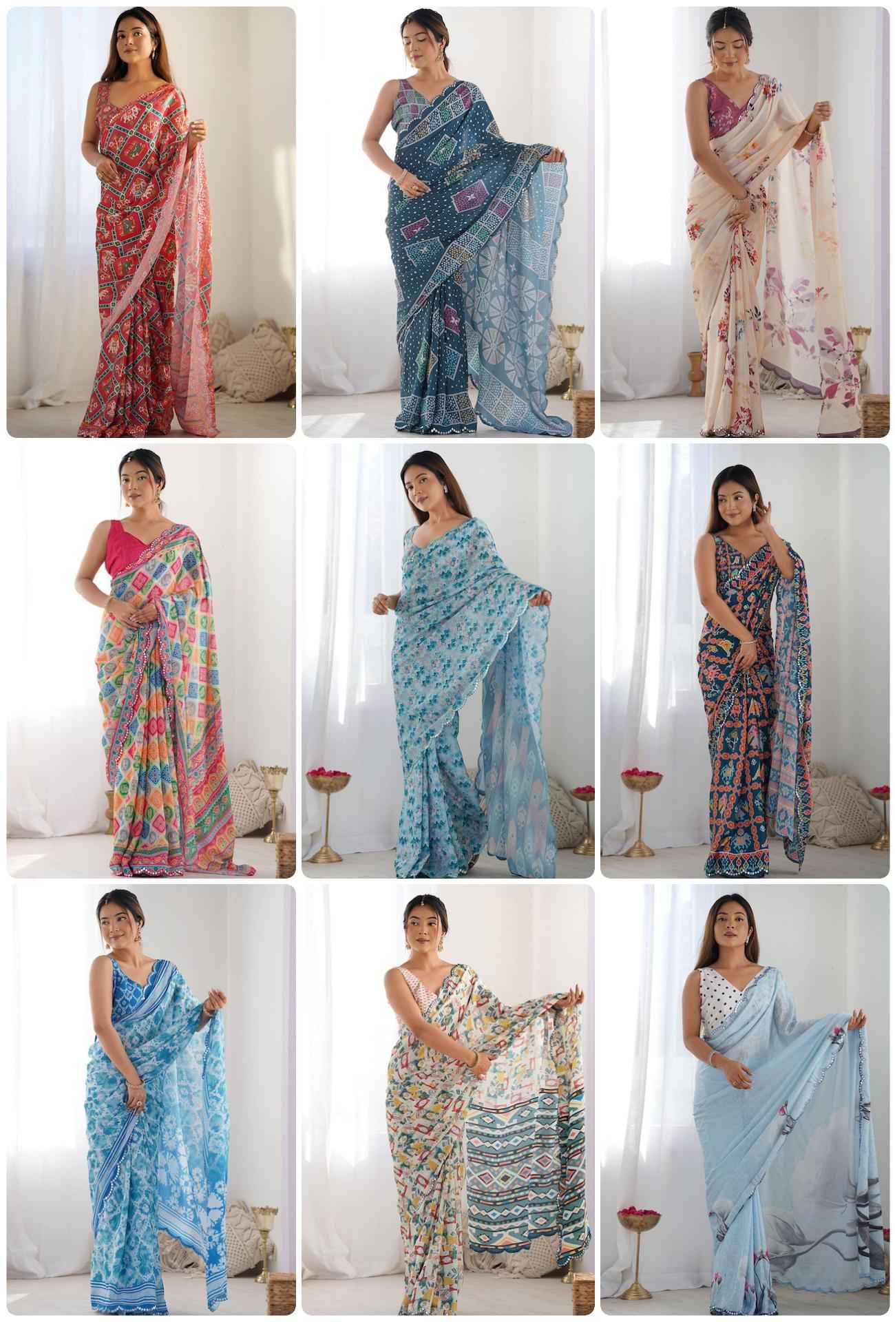 GEORGETTE SILK DIGITAL PRINT  MIRROR WORK BORDER SAREE AT WHOLESALE PRICE