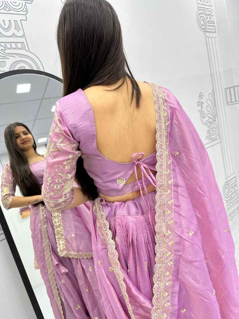 GOLD CRUSH EMBROIDERY THREAD & SEQUENCE WORK LEHENGA CHOLI AT WHOLESALE PRICE