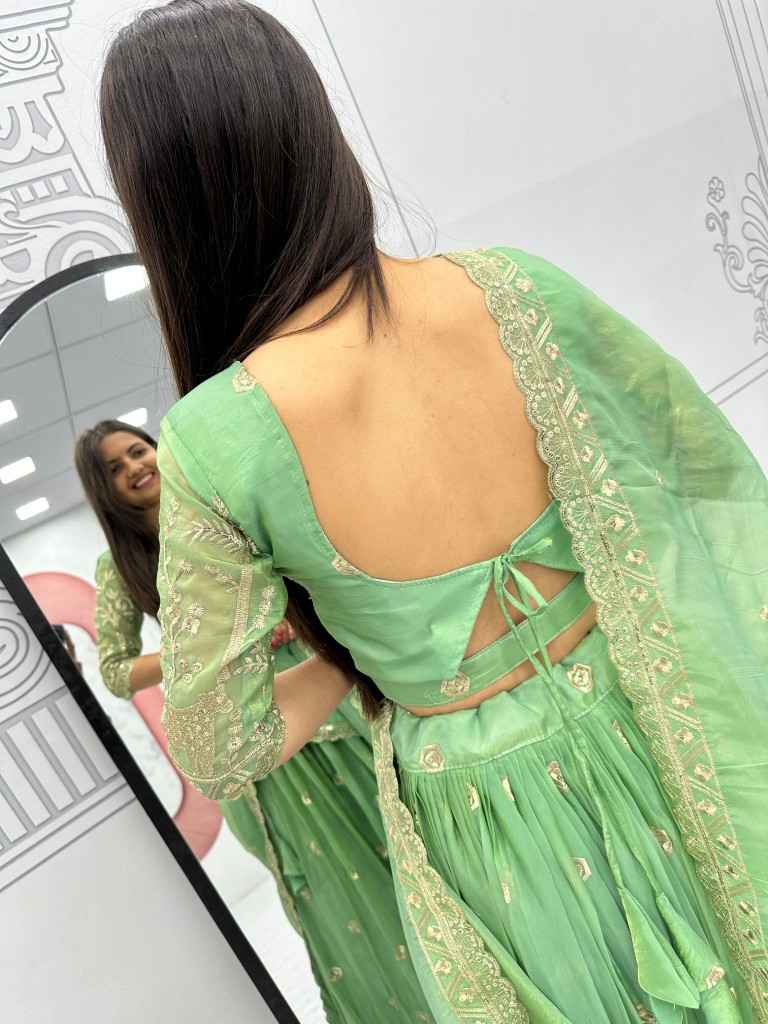 GOLD CRUSH EMBROIDERY THREAD & SEQUENCE WORK LEHENGA CHOLI AT WHOLESALE PRICE