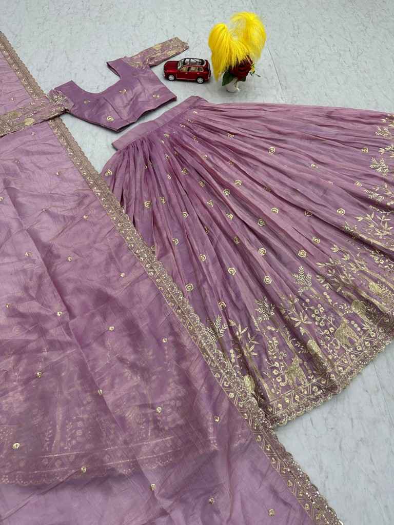 GOLD CRUSH EMBROIDERY THREAD & SEQUENCE WORK LEHENGA CHOLI AT WHOLESALE PRICE
