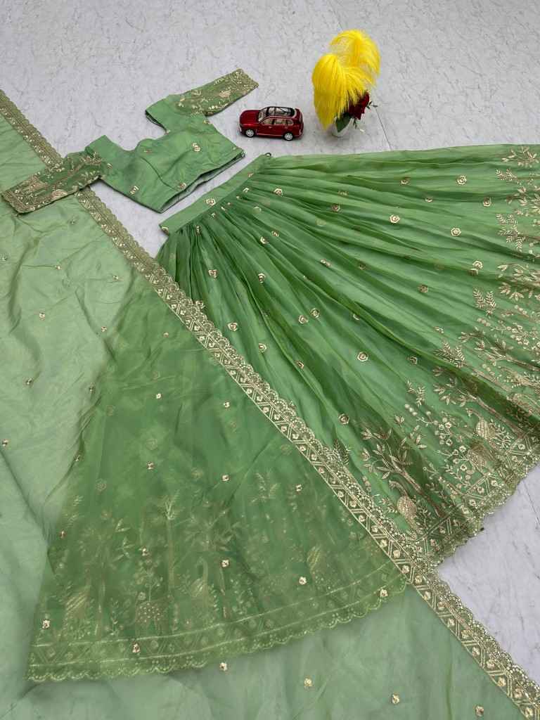 GOLD CRUSH EMBROIDERY THREAD & SEQUENCE WORK LEHENGA CHOLI AT WHOLESALE PRICE
