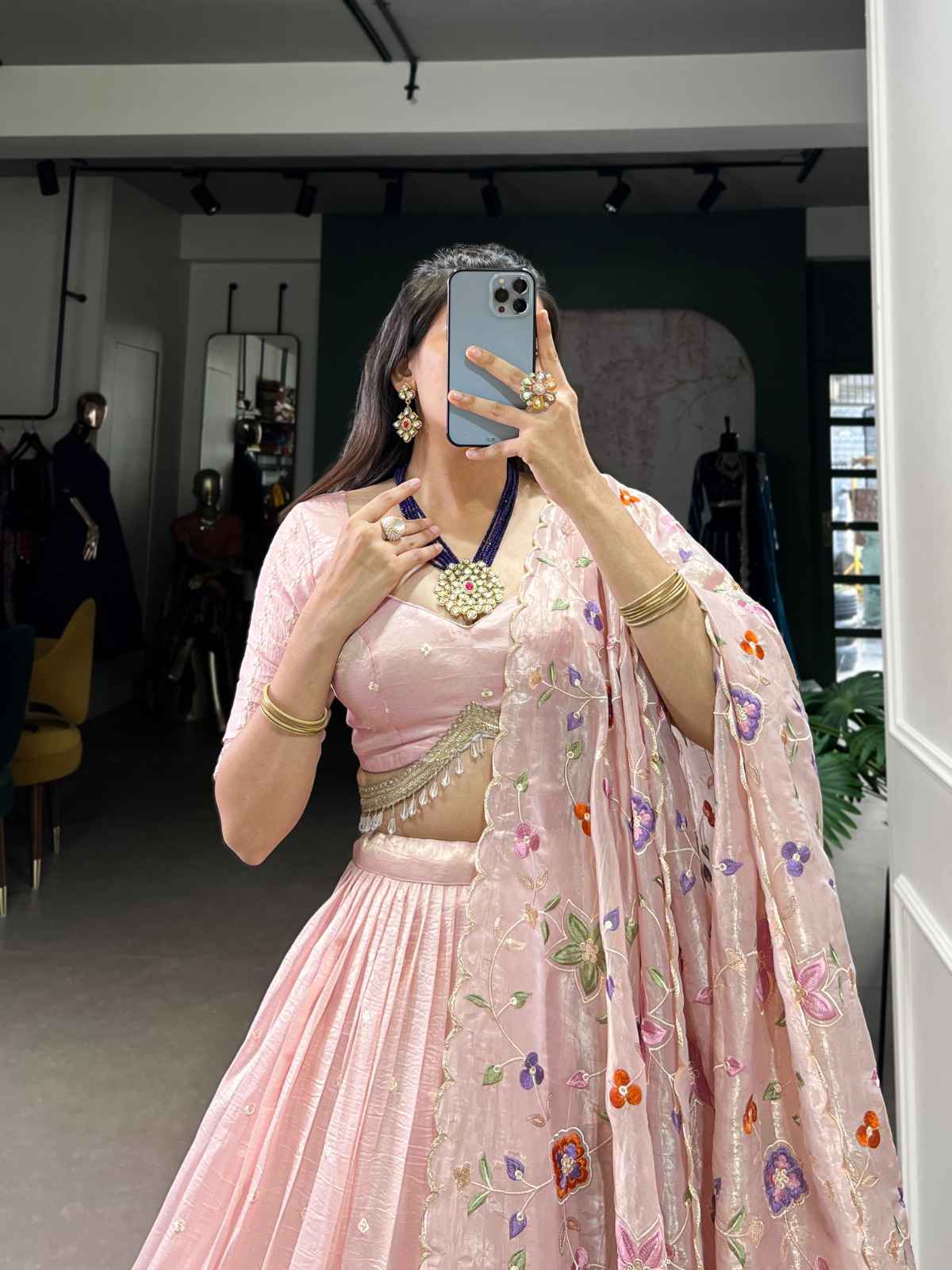 GOLD CRUSH SEQUINS AND THREAD EMBROIDERY LEHENGA CHOLI AT WHOLESALE PRICE