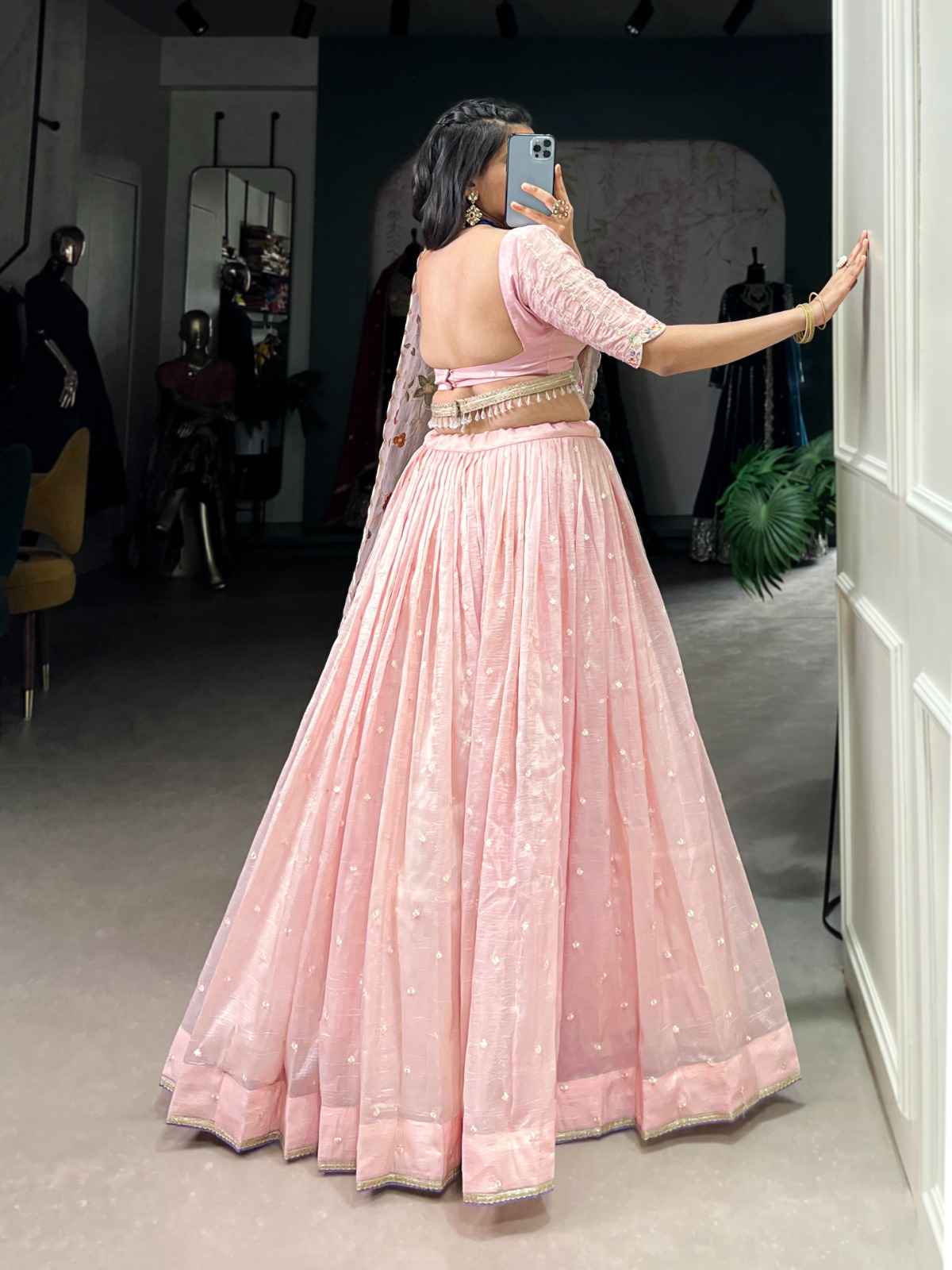GOLD CRUSH SEQUINS AND THREAD EMBROIDERY LEHENGA CHOLI AT WHOLESALE PRICE