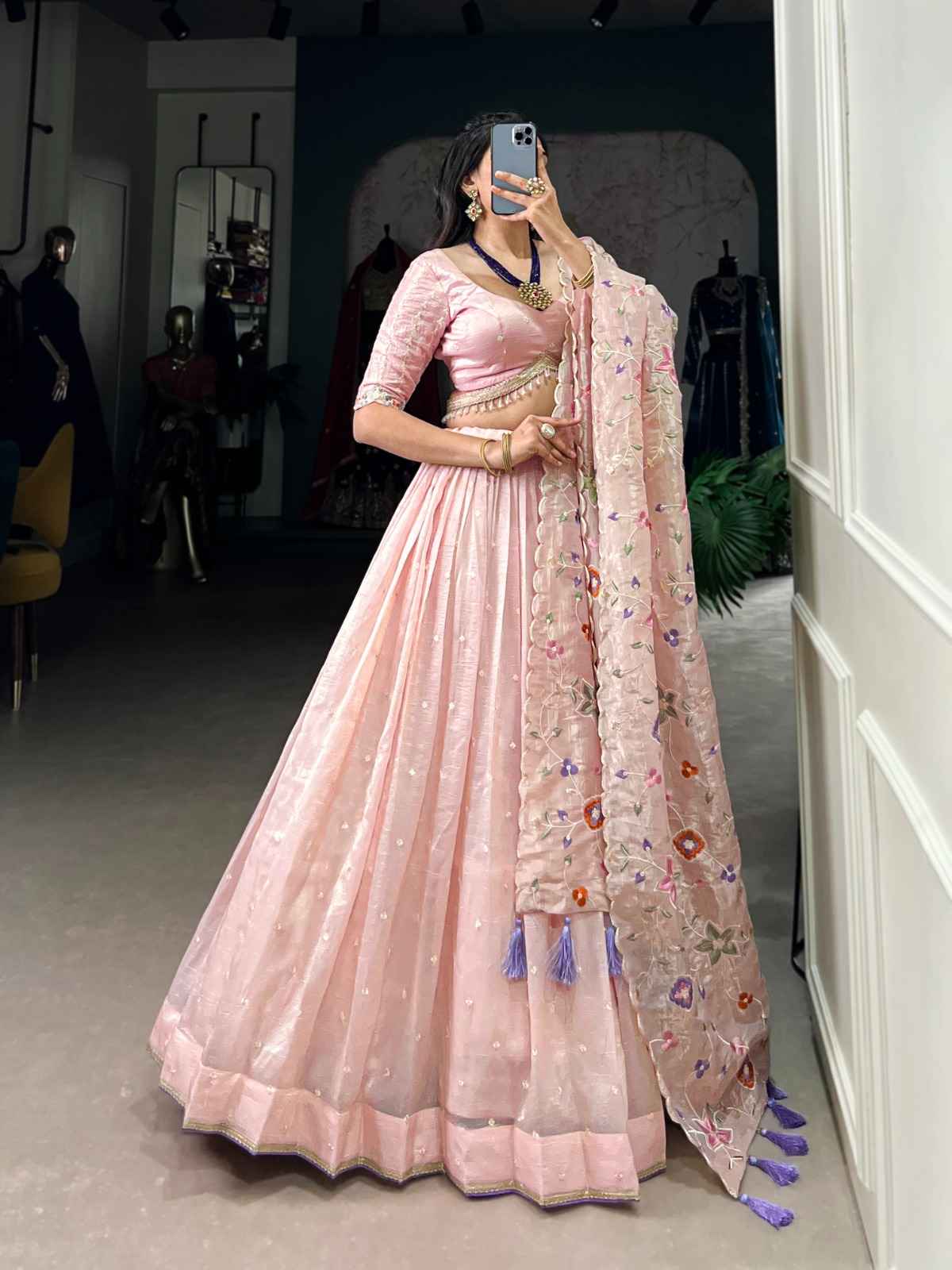 GOLD CRUSH SEQUINS AND THREAD EMBROIDERY LEHENGA CHOLI AT WHOLESALE PRICE