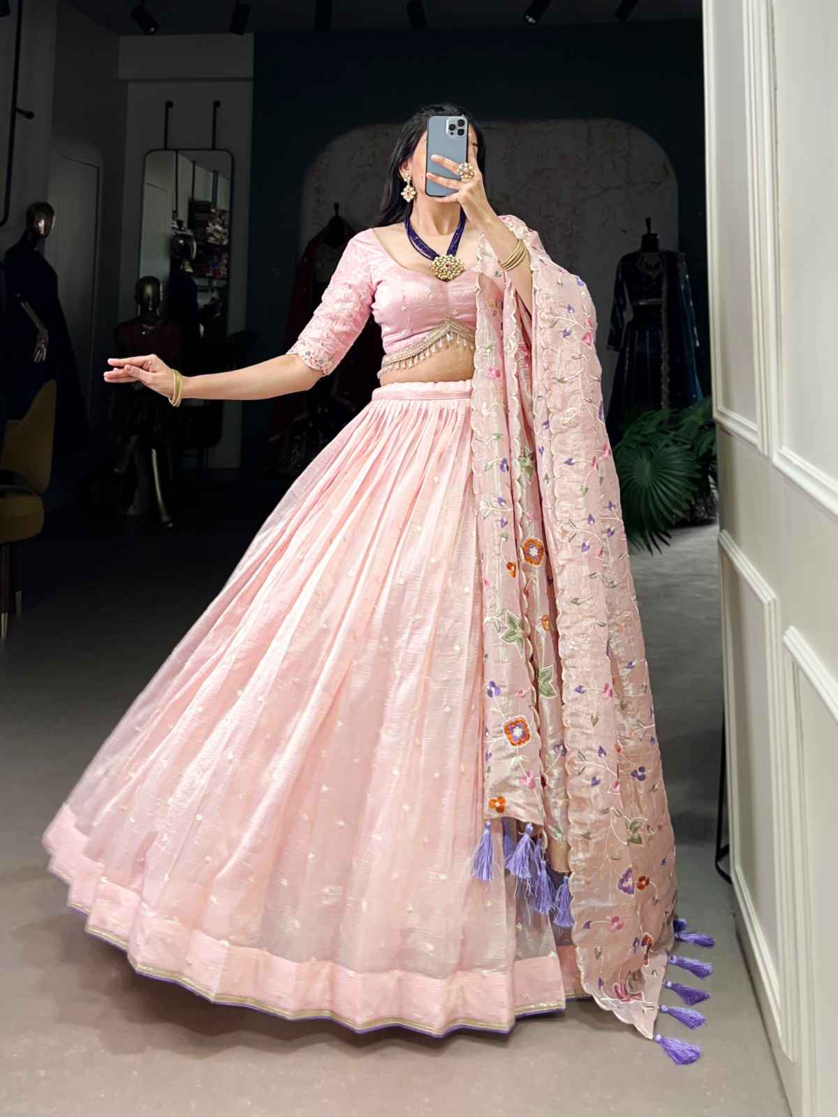 GOLD CRUSH SEQUINS AND THREAD EMBROIDERY LEHENGA CHOLI AT WHOLESALE PRICE