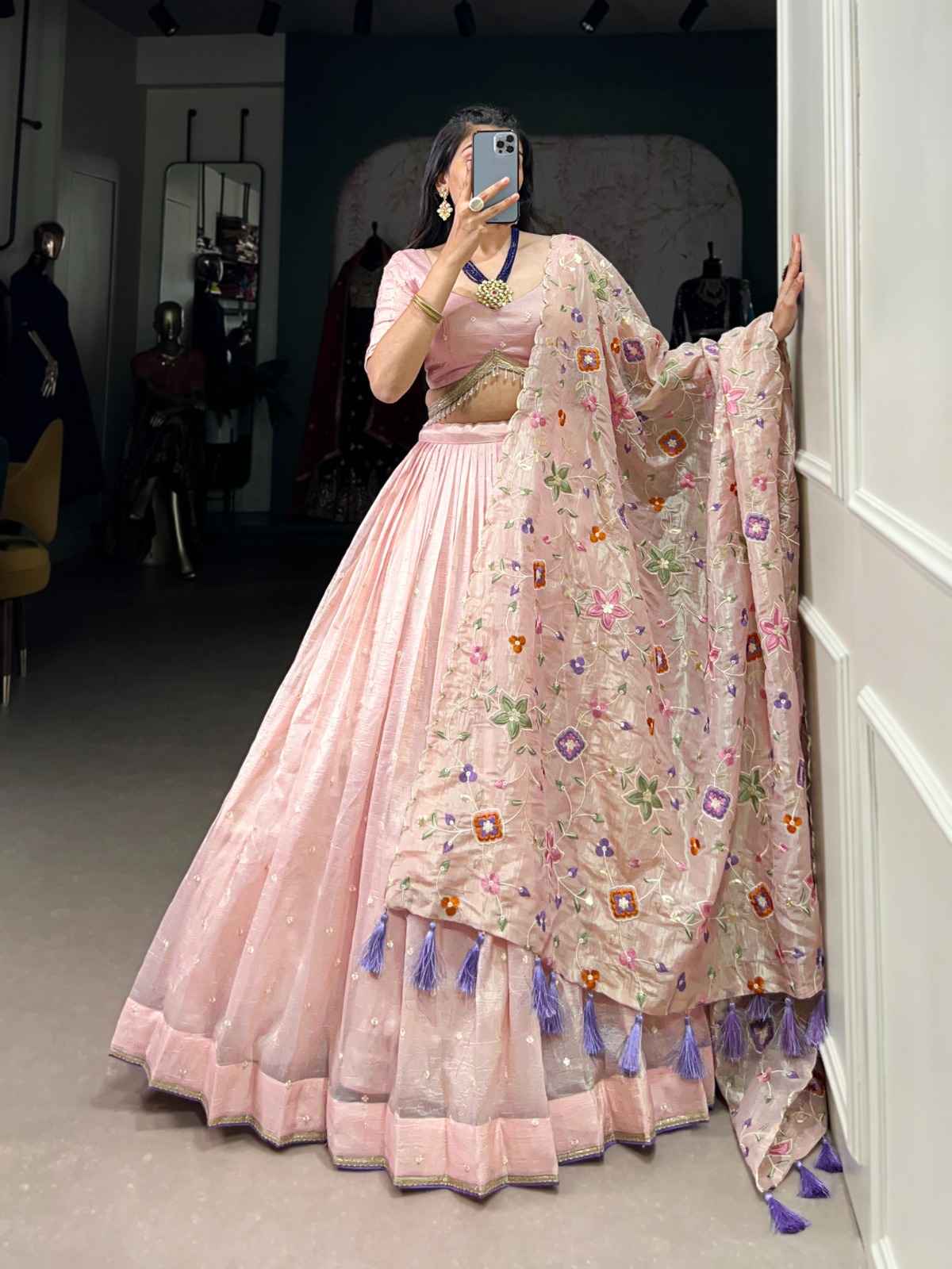 GOLD CRUSH SEQUINS AND THREAD EMBROIDERY LEHENGA CHOLI AT WHOLESALE PRICE