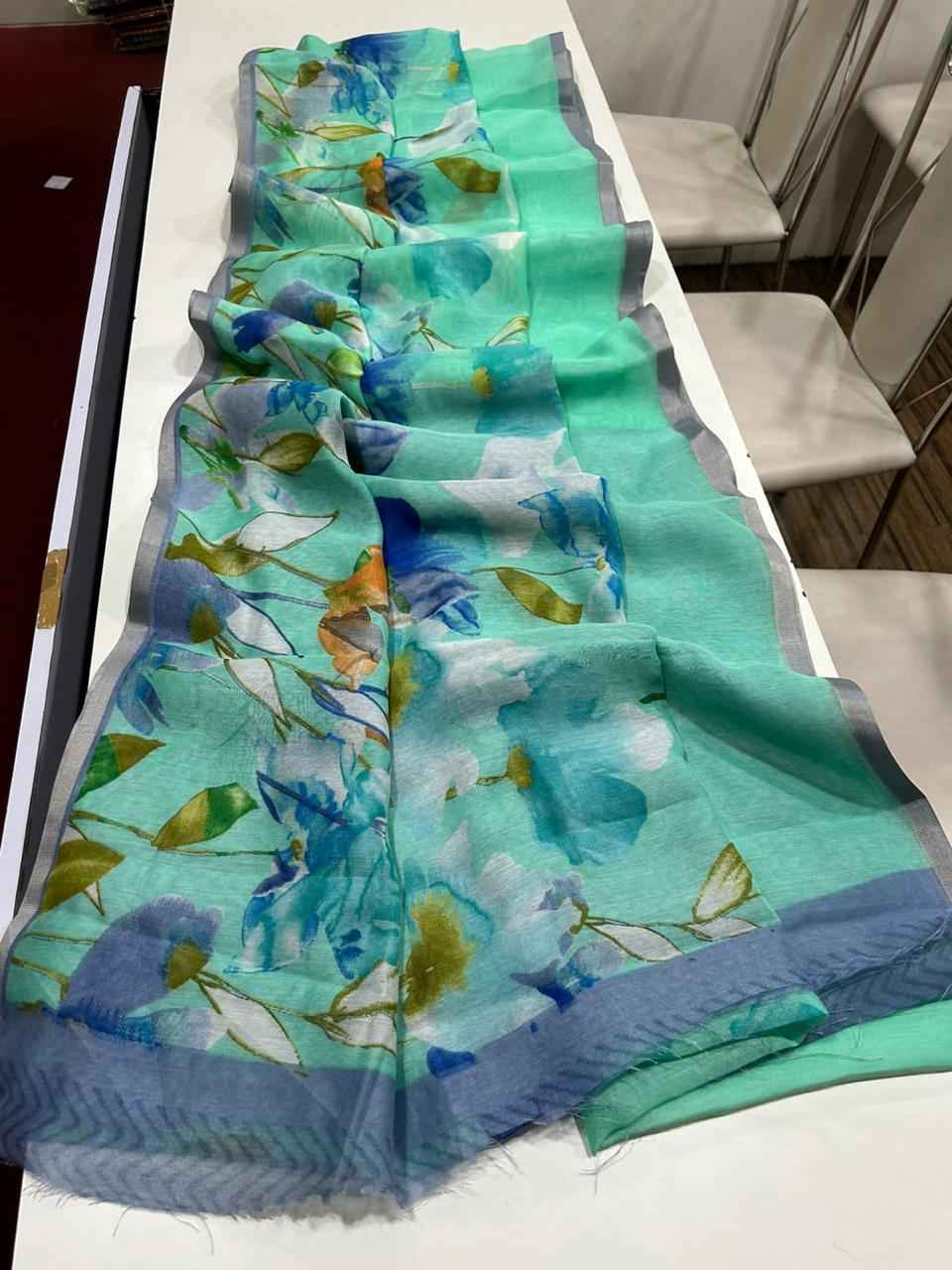 HANDLOOM LINEN FLORAL DIGITAL SELF PRINT SAREE AT WHOLESALE PRICE