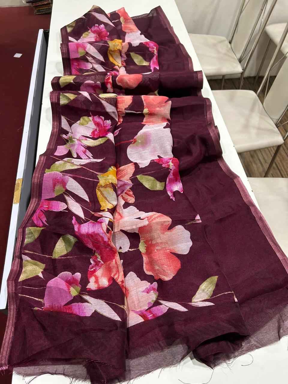 HANDLOOM LINEN FLORAL DIGITAL SELF PRINT SAREE AT WHOLESALE PRICE