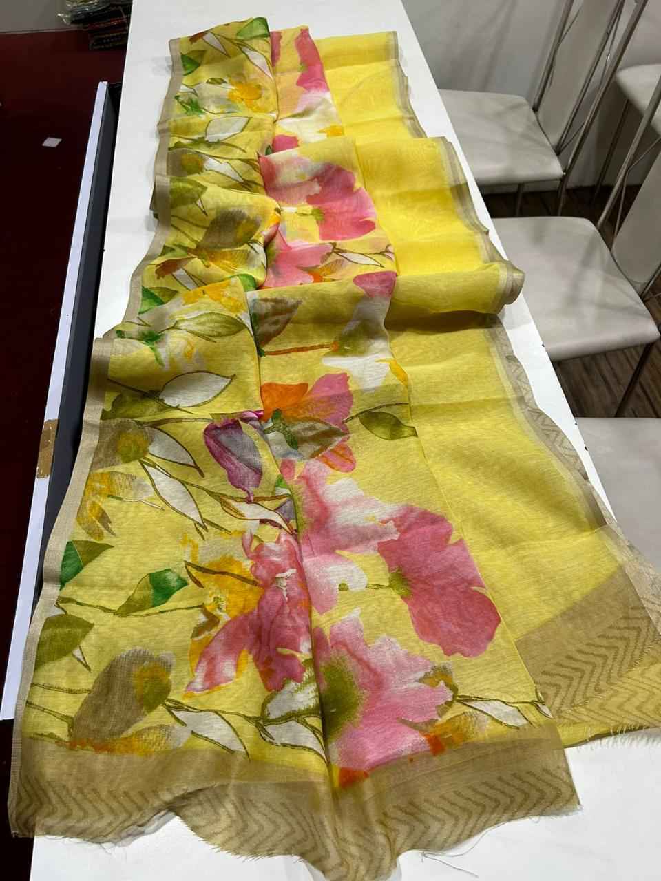 HANDLOOM LINEN FLORAL DIGITAL SELF PRINT SAREE AT WHOLESALE PRICE