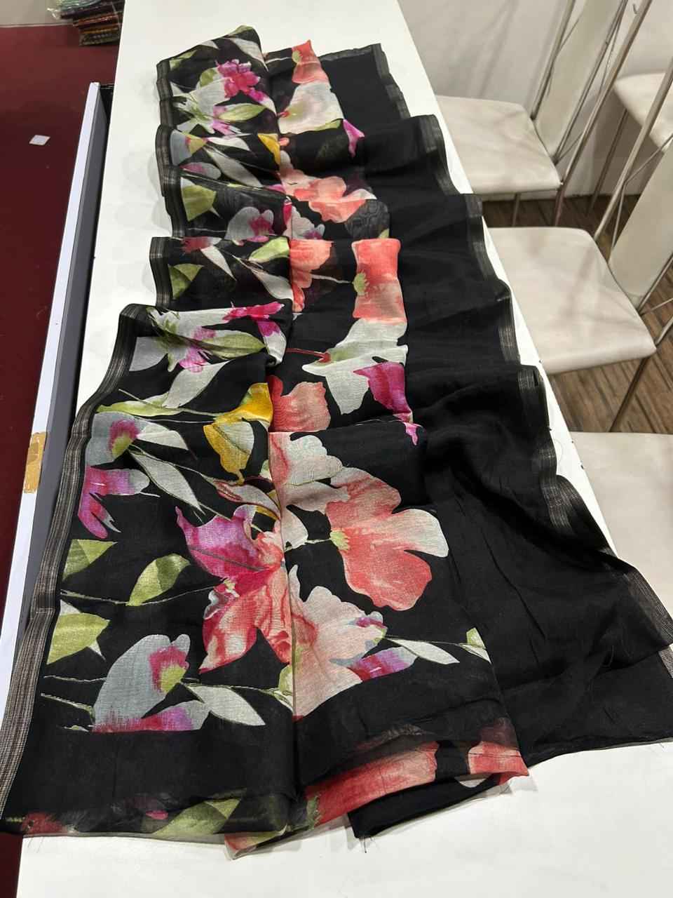 HANDLOOM LINEN FLORAL DIGITAL SELF PRINT SAREE AT WHOLESALE PRICE