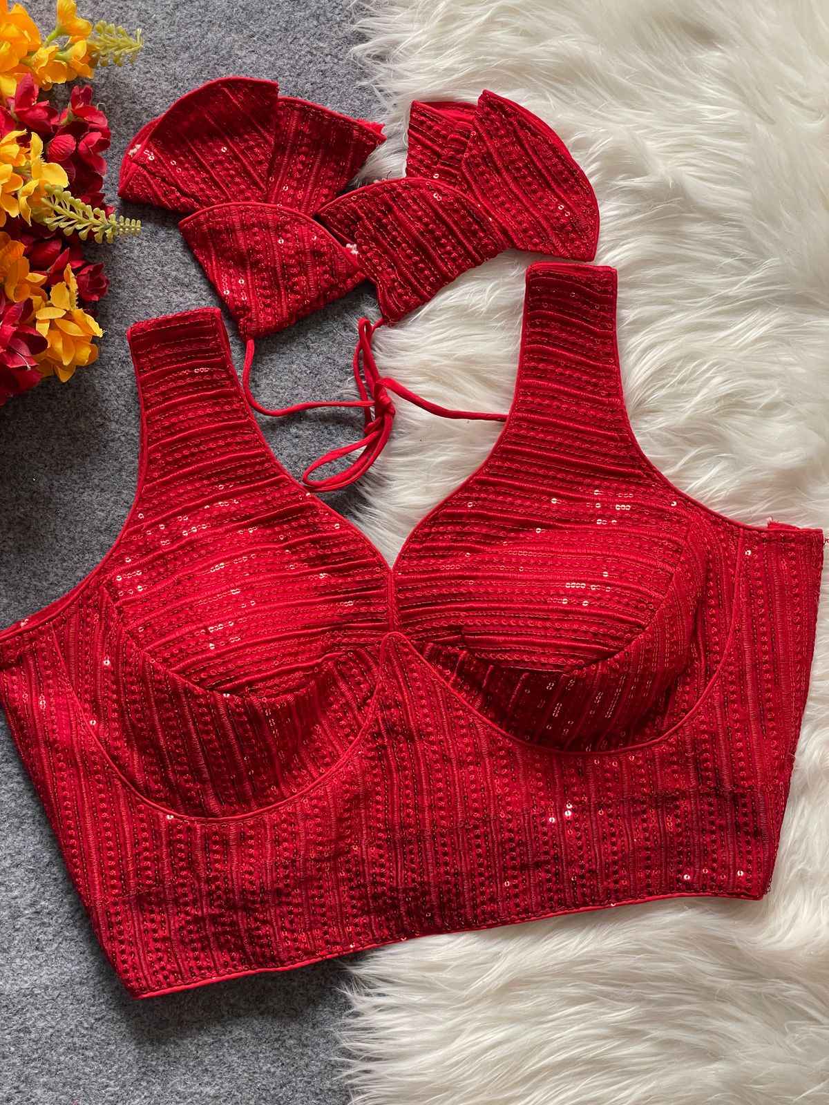 HEAVY DEEP NECK PARTYWEAR EMBROIDERY & SEQUENCE WORK BLOUSE AT WHOLESALE PRICE