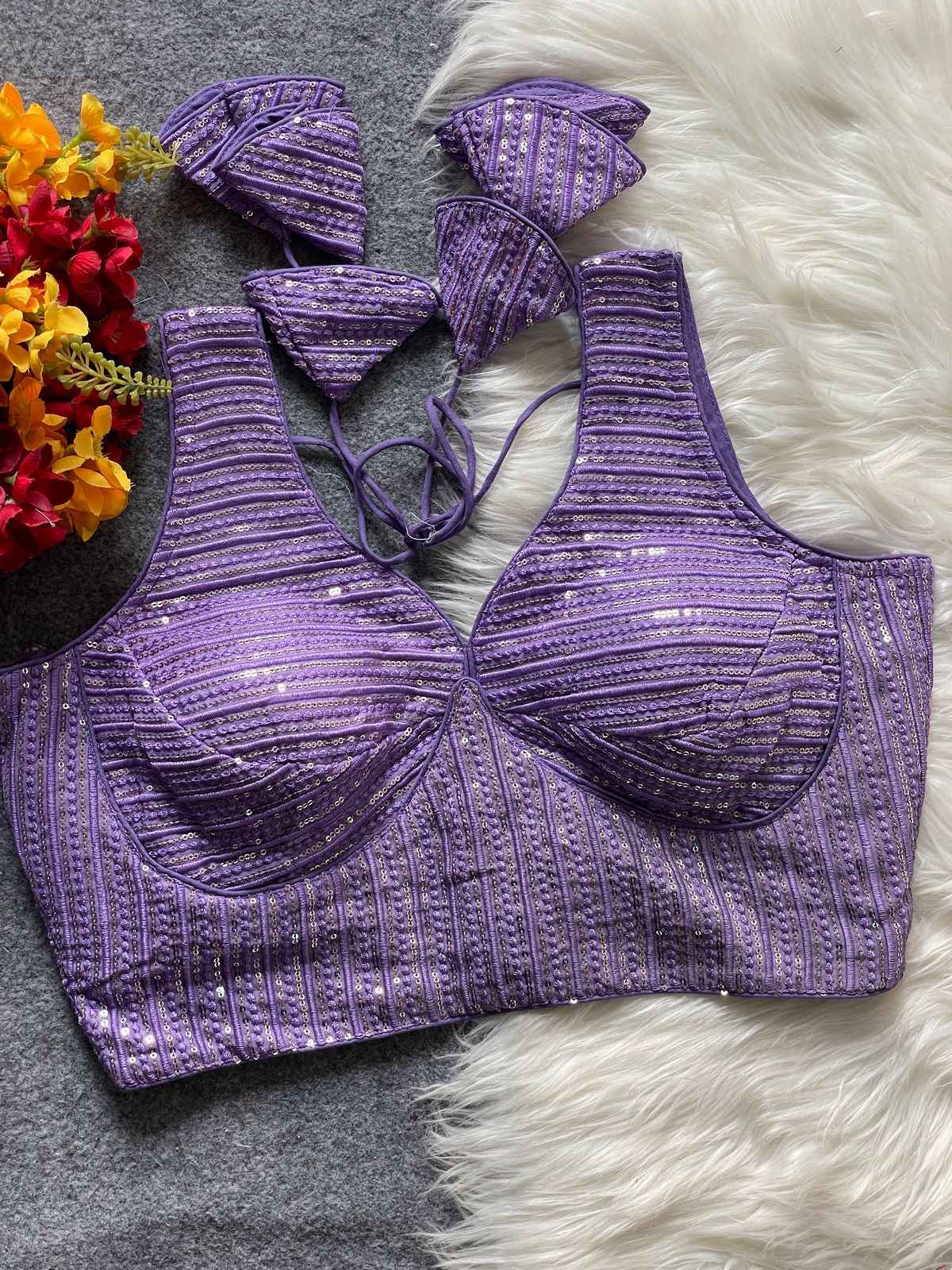 HEAVY DEEP NECK PARTYWEAR EMBROIDERY & SEQUENCE WORK BLOUSE AT WHOLESALE PRICE