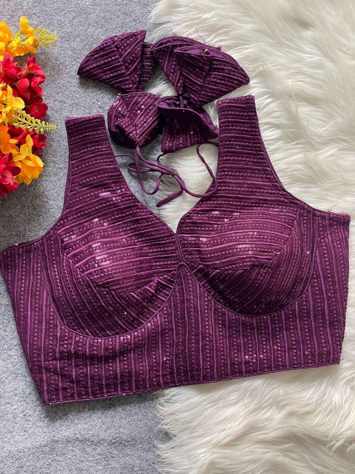 HEAVY DEEP NECK PARTYWEAR EMBROIDERY & SEQUENCE WORK BLOUSE AT WHOLESALE PRICE