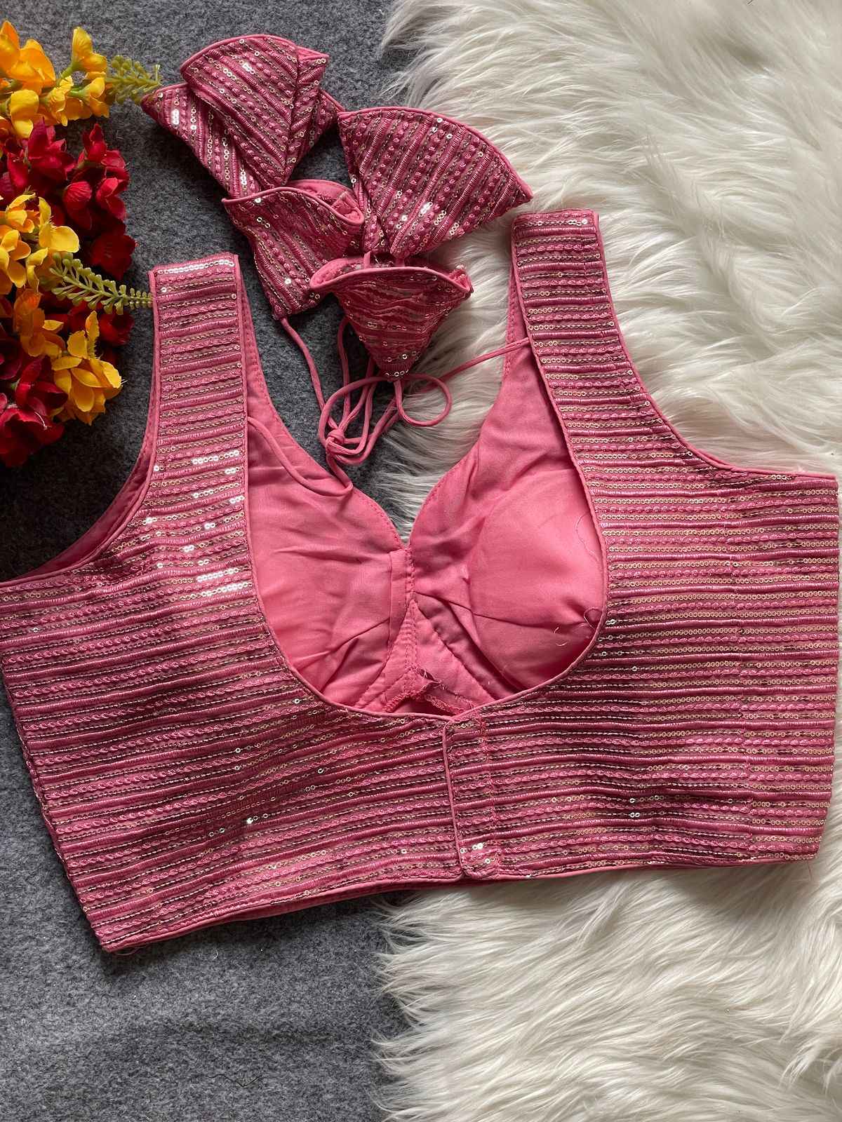 HEAVY DEEP NECK PARTYWEAR EMBROIDERY & SEQUENCE WORK BLOUSE AT WHOLESALE PRICE