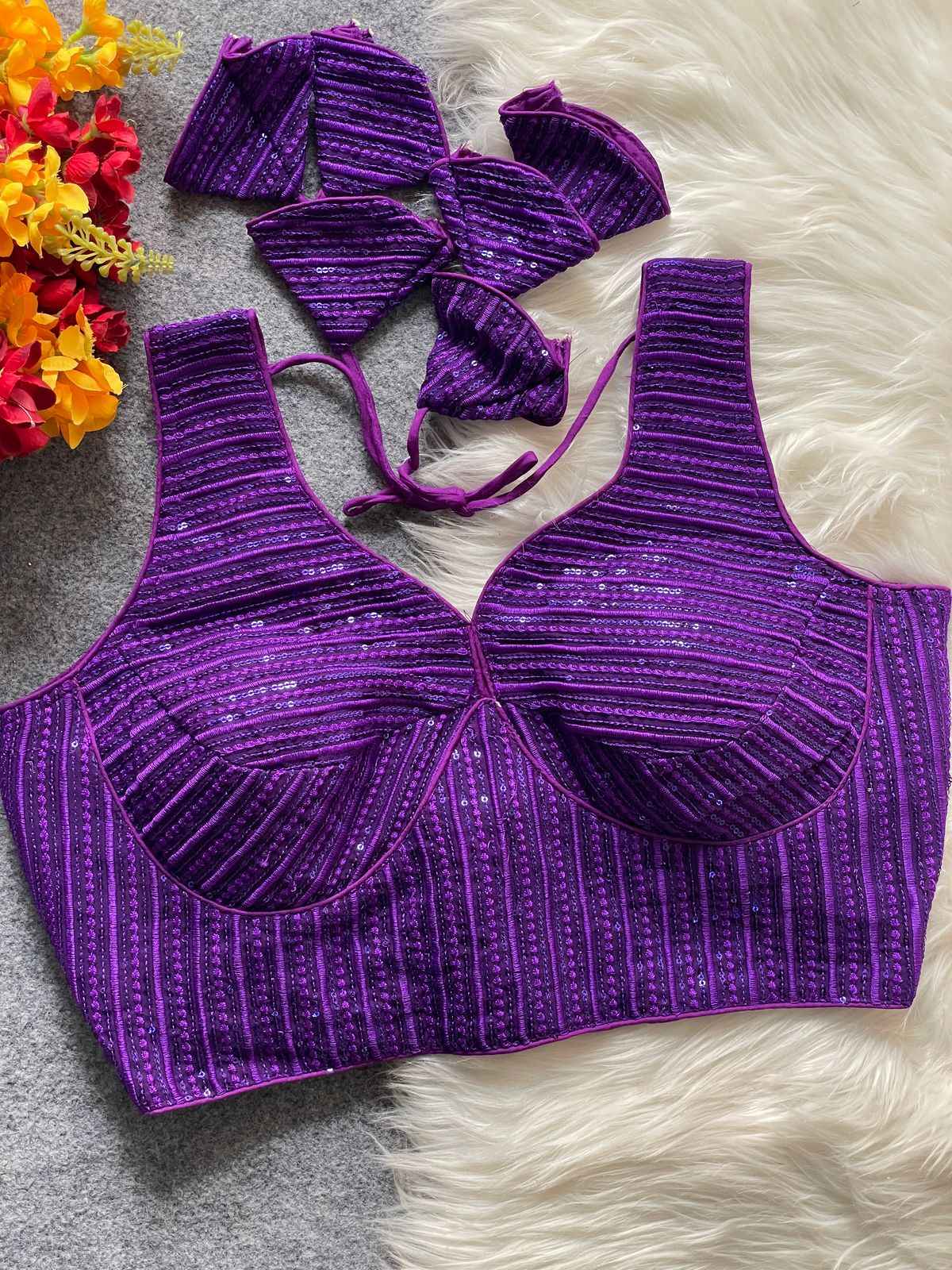 HEAVY DEEP NECK PARTYWEAR EMBROIDERY & SEQUENCE WORK BLOUSE AT WHOLESALE PRICE