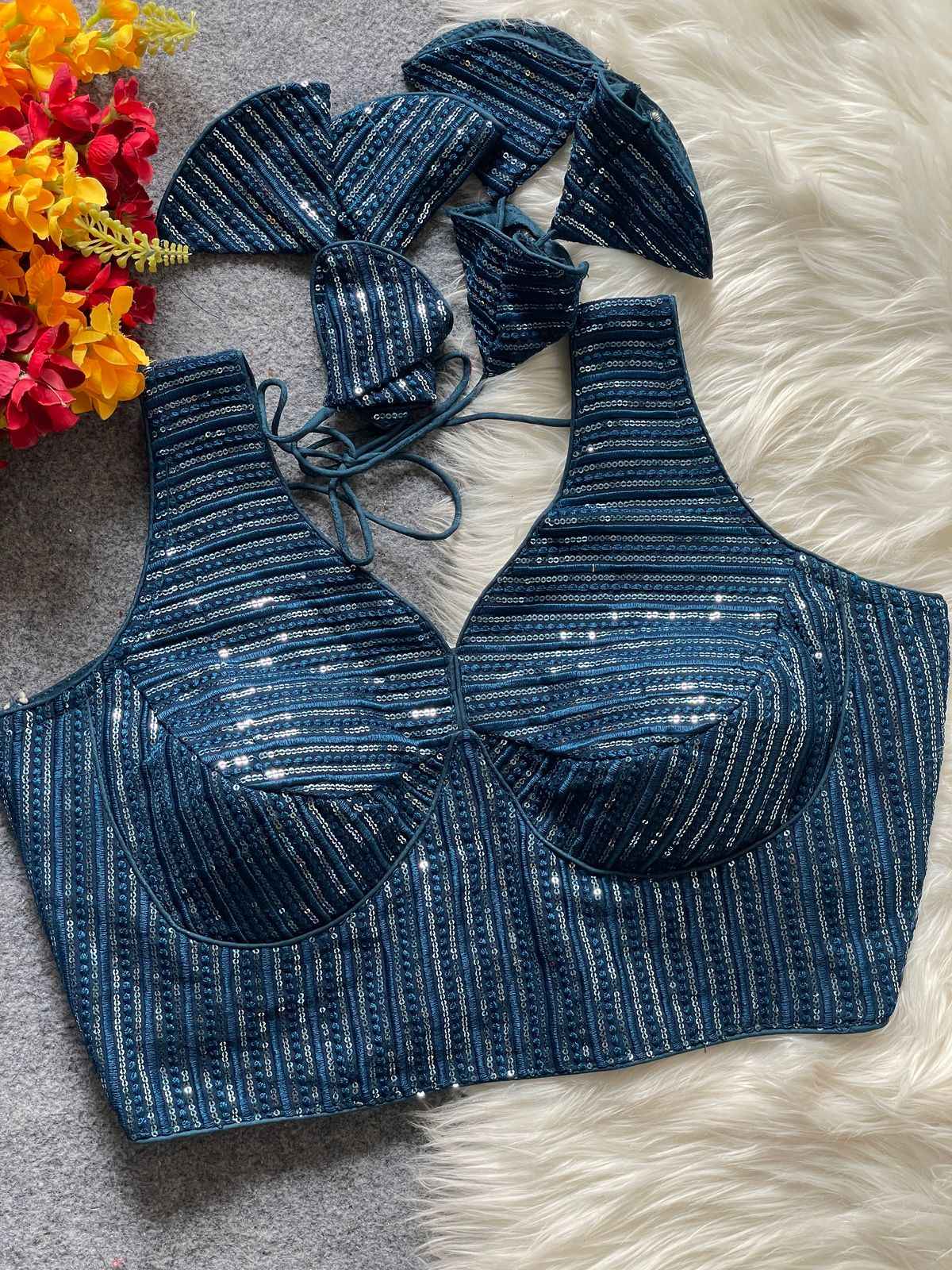 HEAVY DEEP NECK PARTYWEAR EMBROIDERY & SEQUENCE WORK BLOUSE AT WHOLESALE PRICE