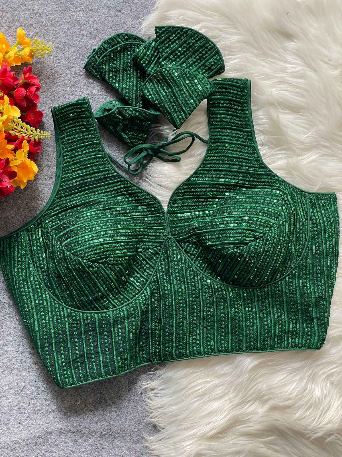 HEAVY DEEP NECK PARTYWEAR EMBROIDERY & SEQUENCE WORK BLOUSE AT WHOLESALE PRICE