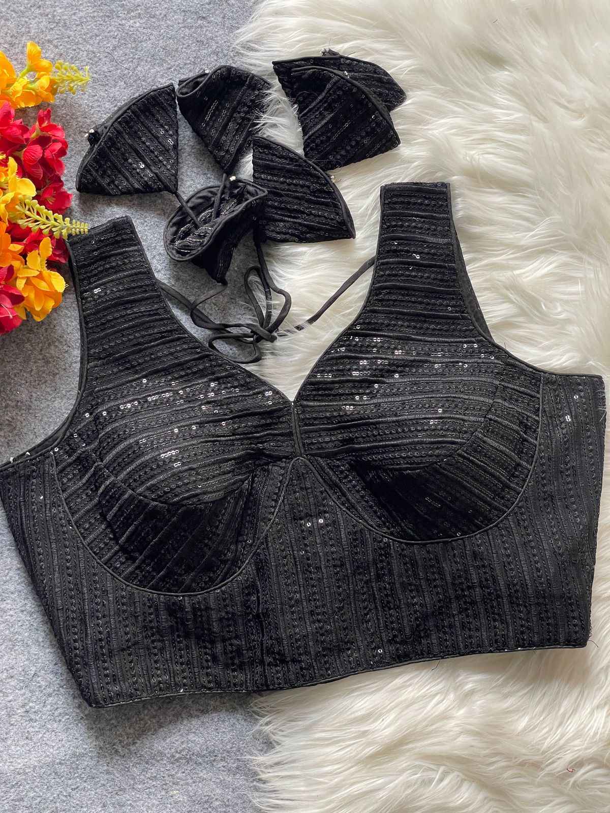 HEAVY DEEP NECK PARTYWEAR EMBROIDERY & SEQUENCE WORK BLOUSE AT WHOLESALE PRICE