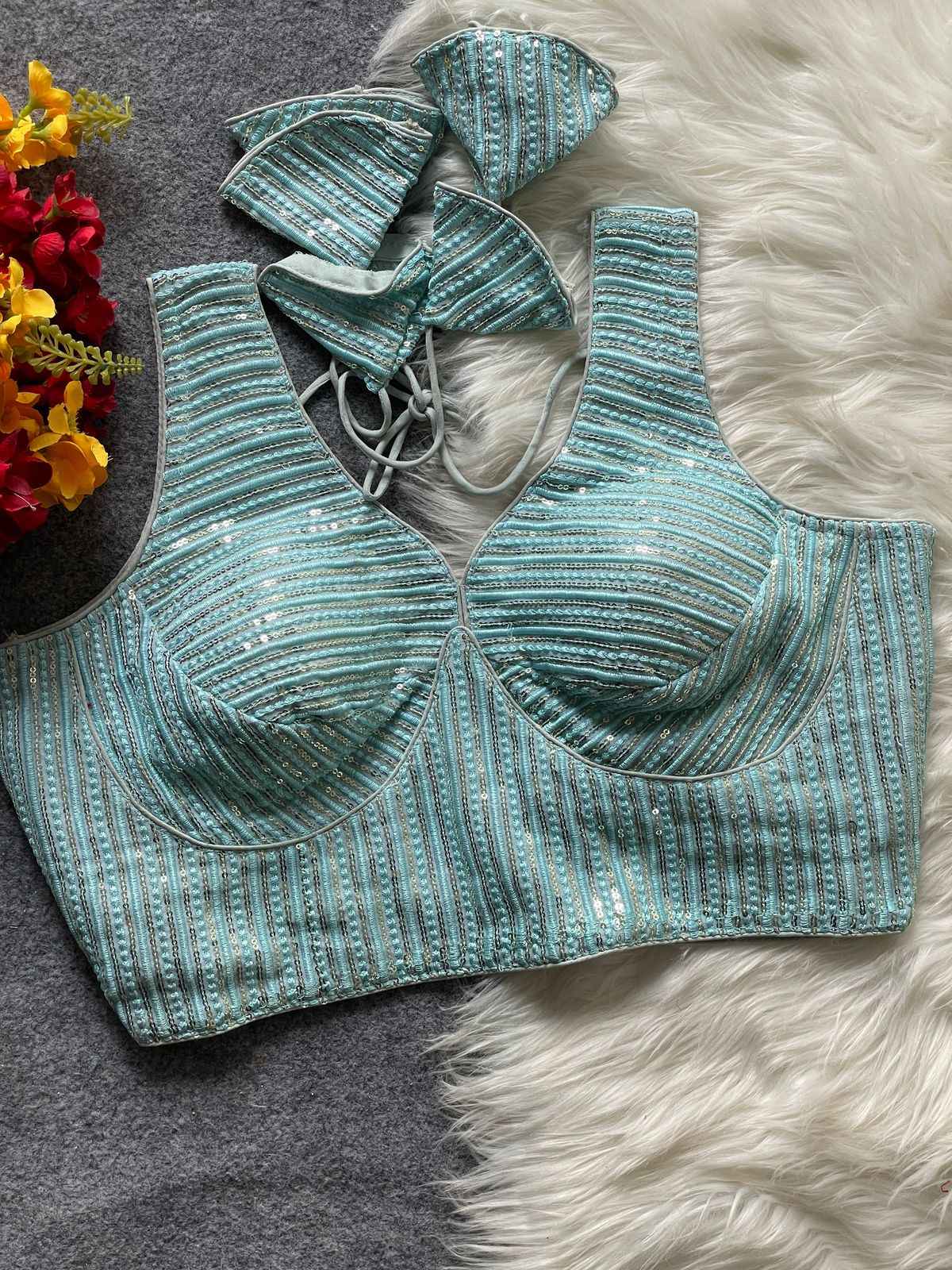HEAVY DEEP NECK PARTYWEAR EMBROIDERY & SEQUENCE WORK BLOUSE AT WHOLESALE PRICE