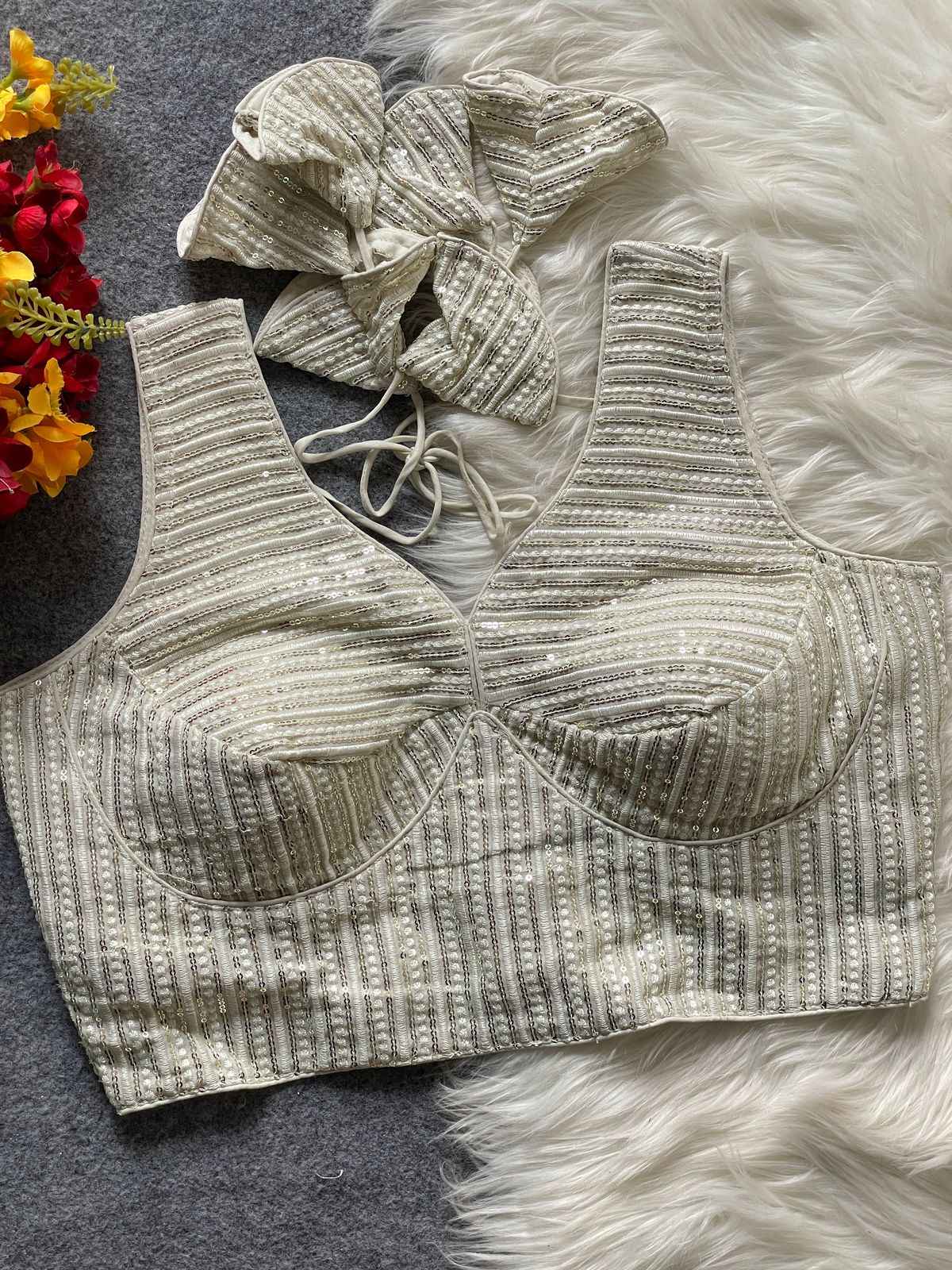 HEAVY DEEP NECK PARTYWEAR EMBROIDERY & SEQUENCE WORK BLOUSE AT WHOLESALE PRICE