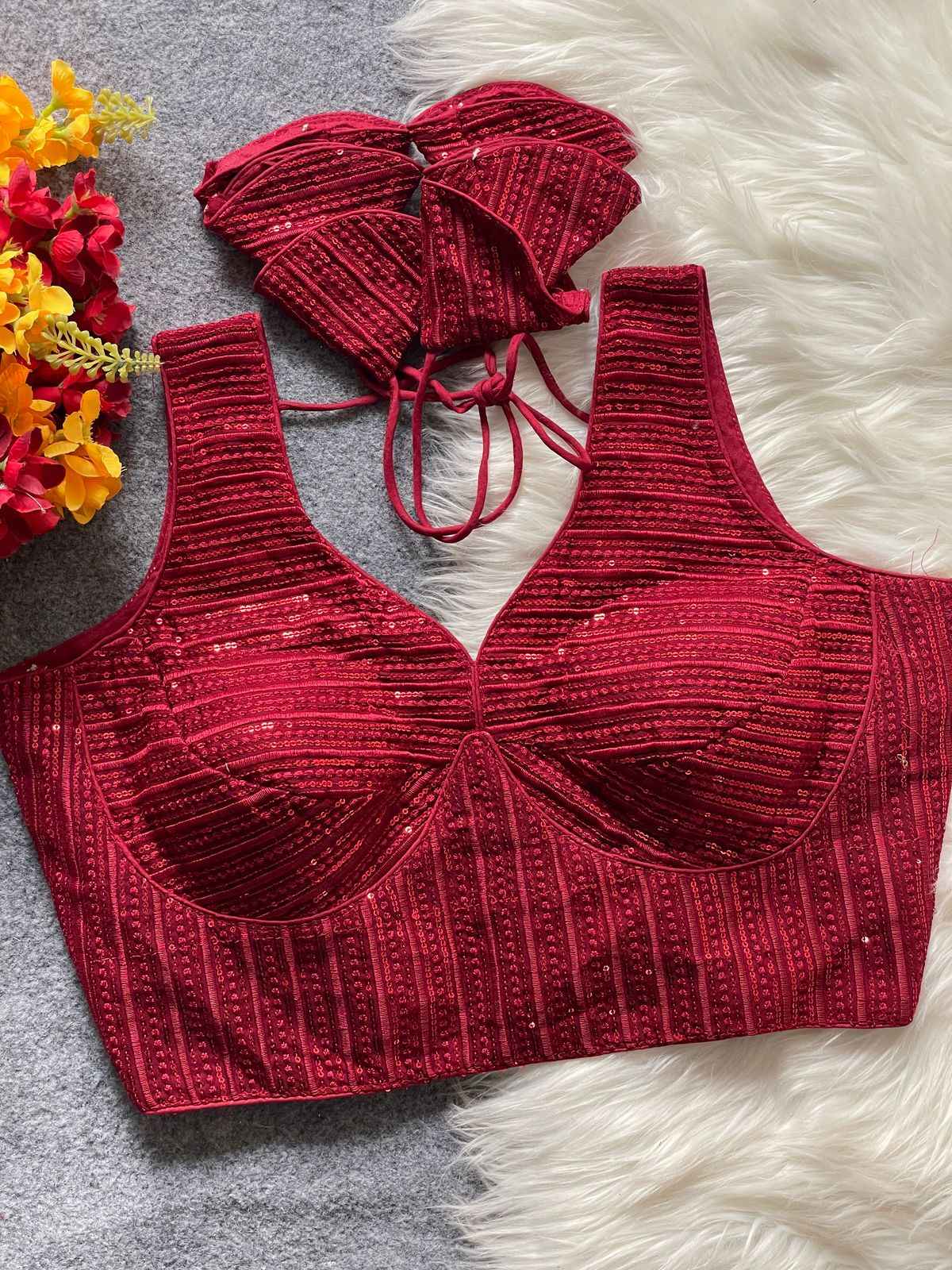 HEAVY DEEP NECK PARTYWEAR EMBROIDERY & SEQUENCE WORK BLOUSE AT WHOLESALE PRICE
