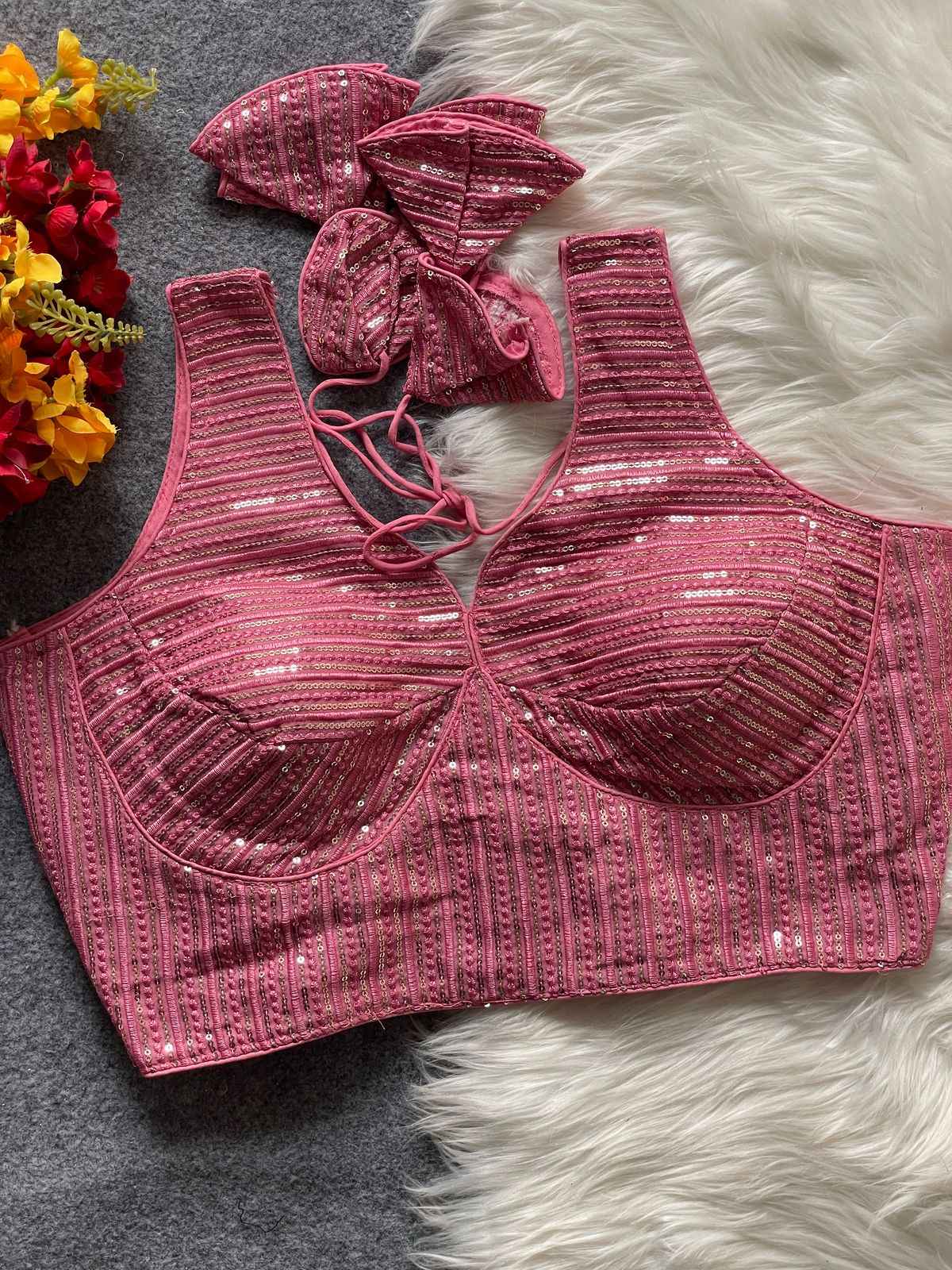 HEAVY DEEP NECK PARTYWEAR EMBROIDERY & SEQUENCE WORK BLOUSE AT WHOLESALE PRICE