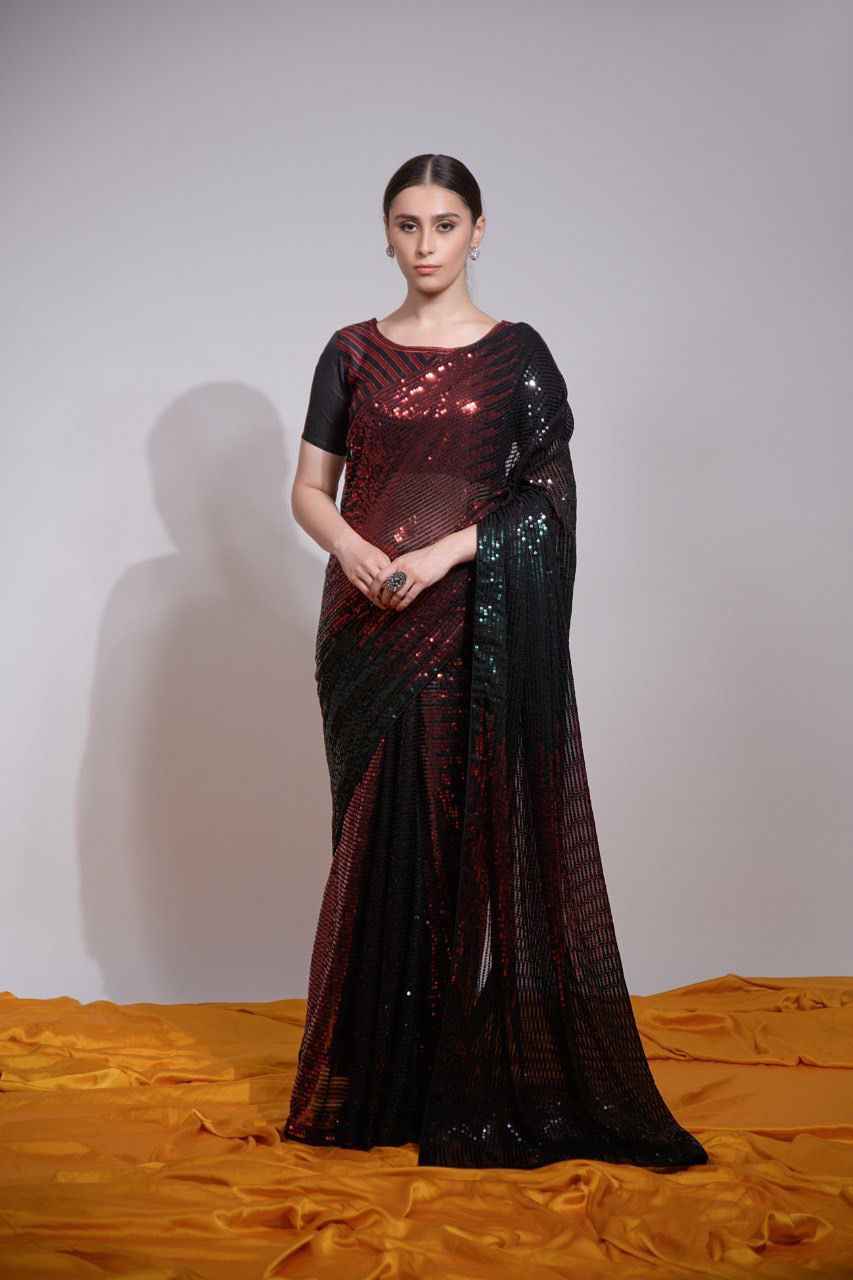 HEAVY GEORGETTE MULTICOLORED SEQUENCE EMBROIDERY WORK SAREE AT WHOLESALE PRICE