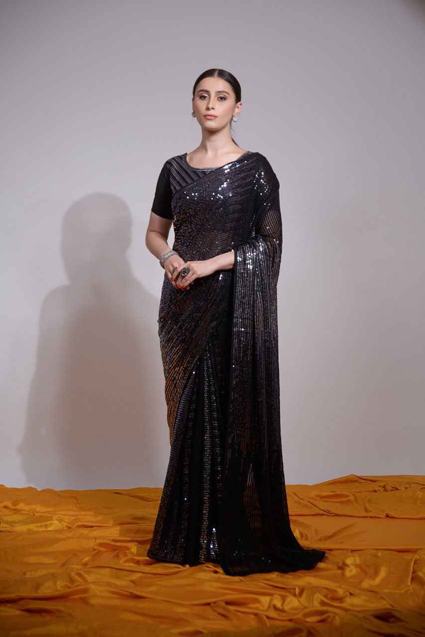 HEAVY GEORGETTE MULTICOLORED SEQUENCE EMBROIDERY WORK SAREE AT WHOLESALE PRICE